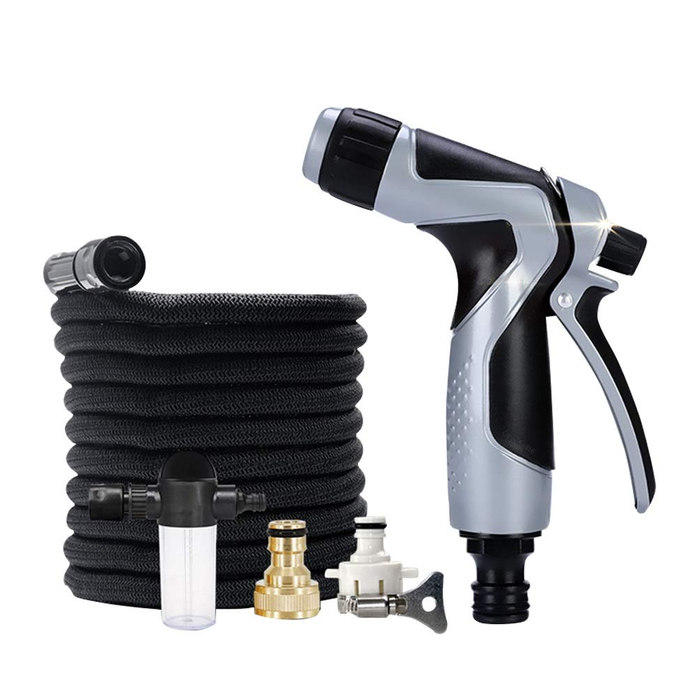 Expandable Garden Hose with Nozzle - Flexible Water Hose for Plant Watering, Outdoor Cleaning & Car Washing (Includes Spray Gun & Foam Bottle, 3m Length) - Perfect for Lawns, Gardens, Patios & Driveways