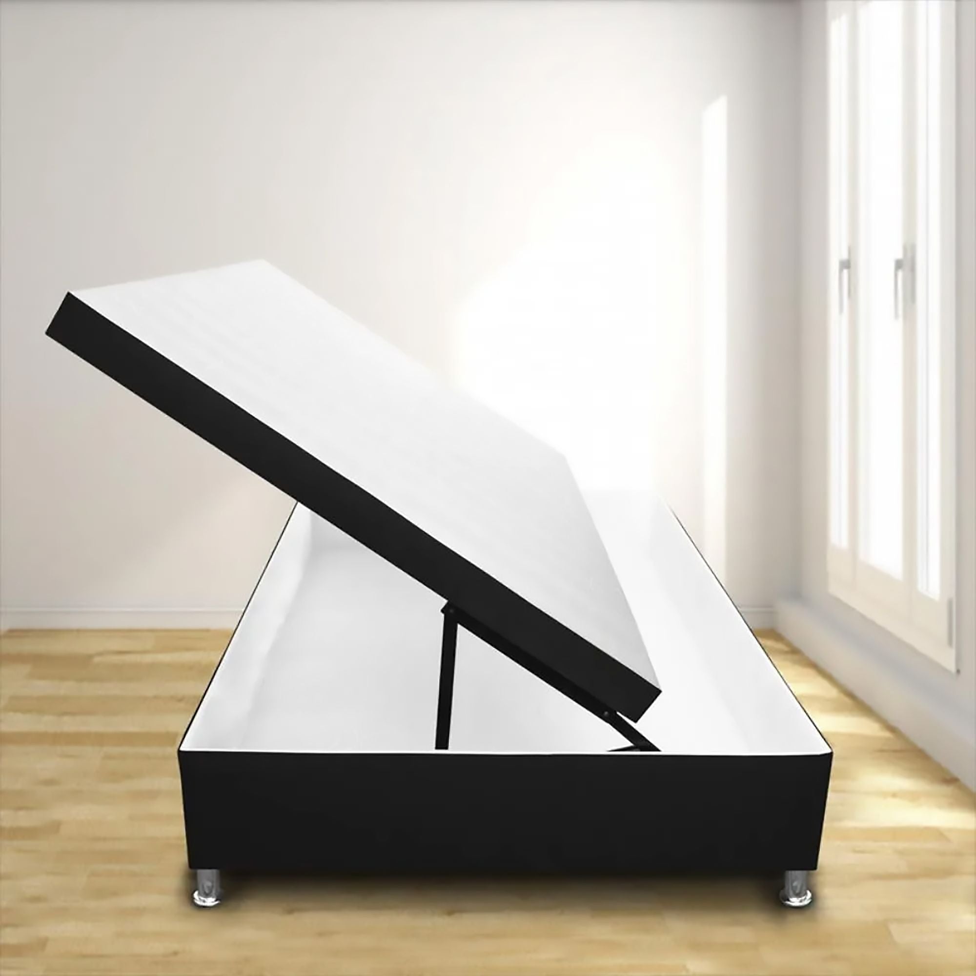 90x43Cm Black Storage Ottoman Bed with Horizontal Opening - Perfect for Small Spaces, Guest Rooms & Studio Apartments