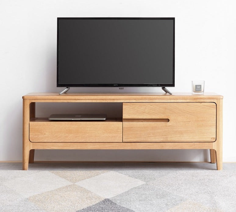 Solid Oak Wood TV Stand - Small Size with Multiple Style Options - Perfect for Living Room, Bedroom & Home Theater Setup