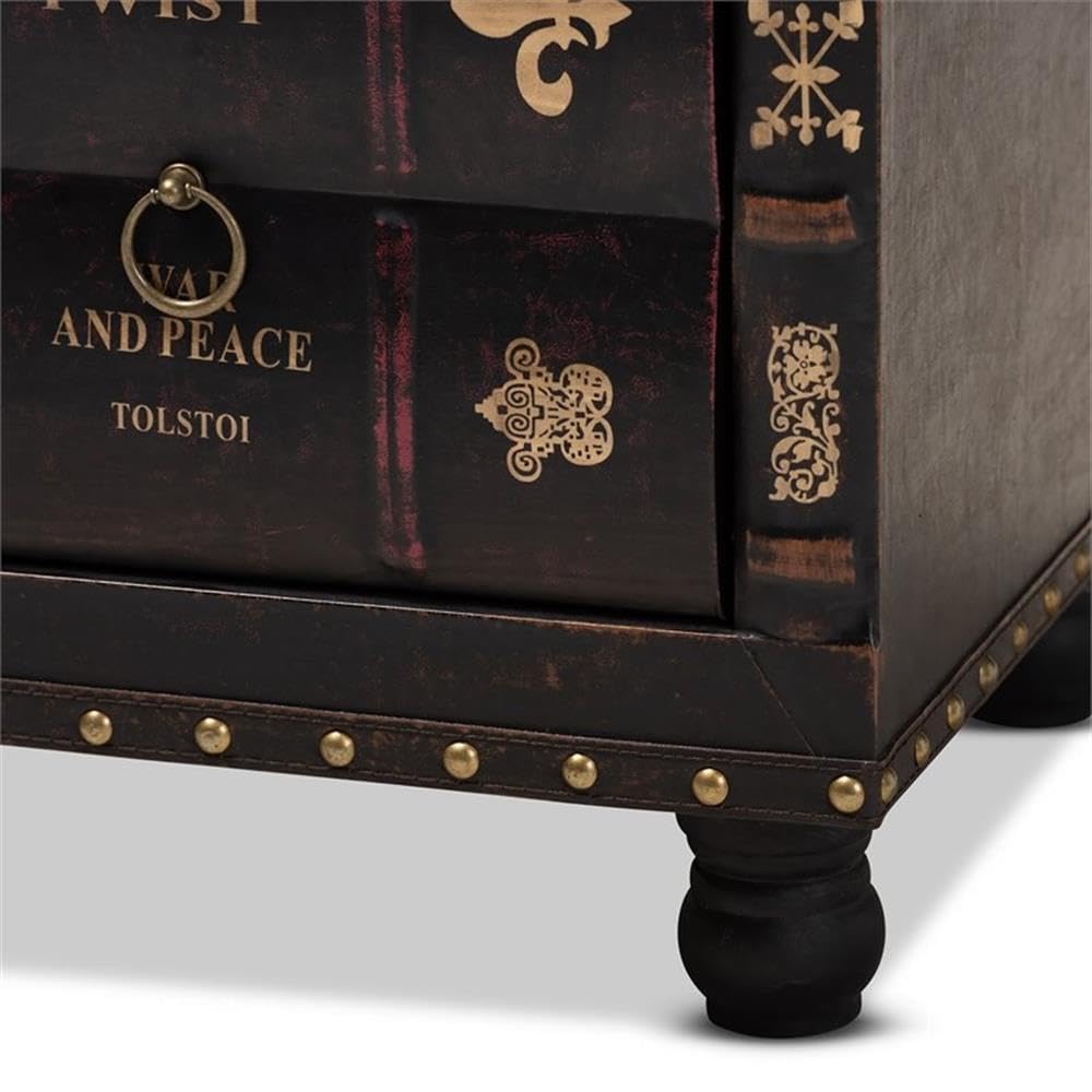 BOWERY HILL Dark Brown Faux Leather Storage Ottoman with Wooden Legs - Perfect for Living Room, Bedroom & Home Office Organization