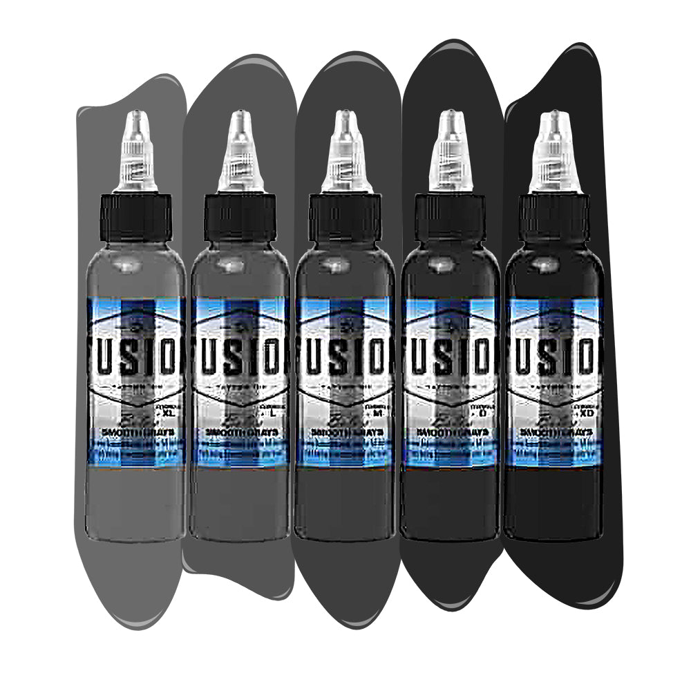 Bolo Smooth Gray 5-Color Tattoo Ink Palette Set (1oz) - Professional Fusion Ink for Tattoo Artists - Perfect for Realism, Shading & Fine Line Work