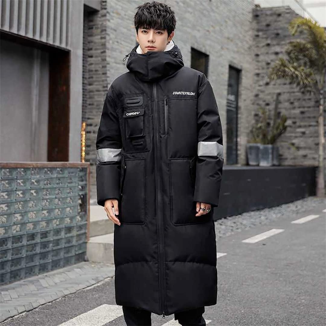 Men's Winter Fashion Long Hooded Down Jacket with Pockets - Thick Warm Overcoat for Cold Weather - Perfect for Outdoor Activities, Hiking & Daily Wear