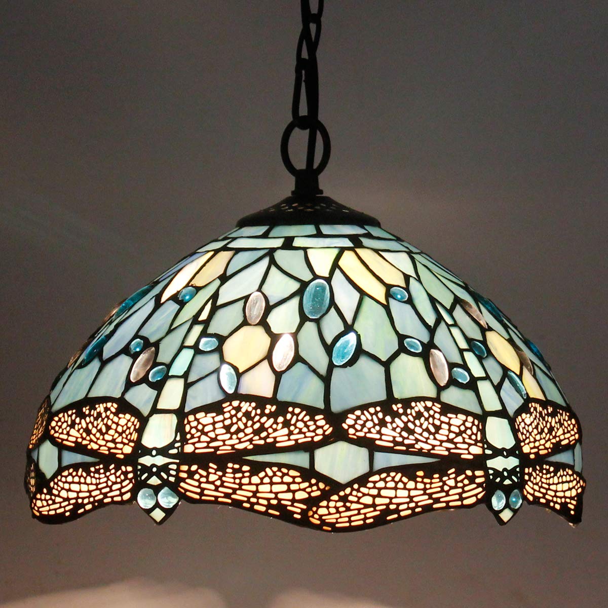 WERFACTORY Tiffany Style Dragonfly Stained Glass Lamp Shade Replacement - 12x6 Inch Sea Blue, Fits Table Lamps, Pendant & Ceiling Lights (Lamp Base Not Included) - Perfect for Living Room, Bedroom & Office Decor