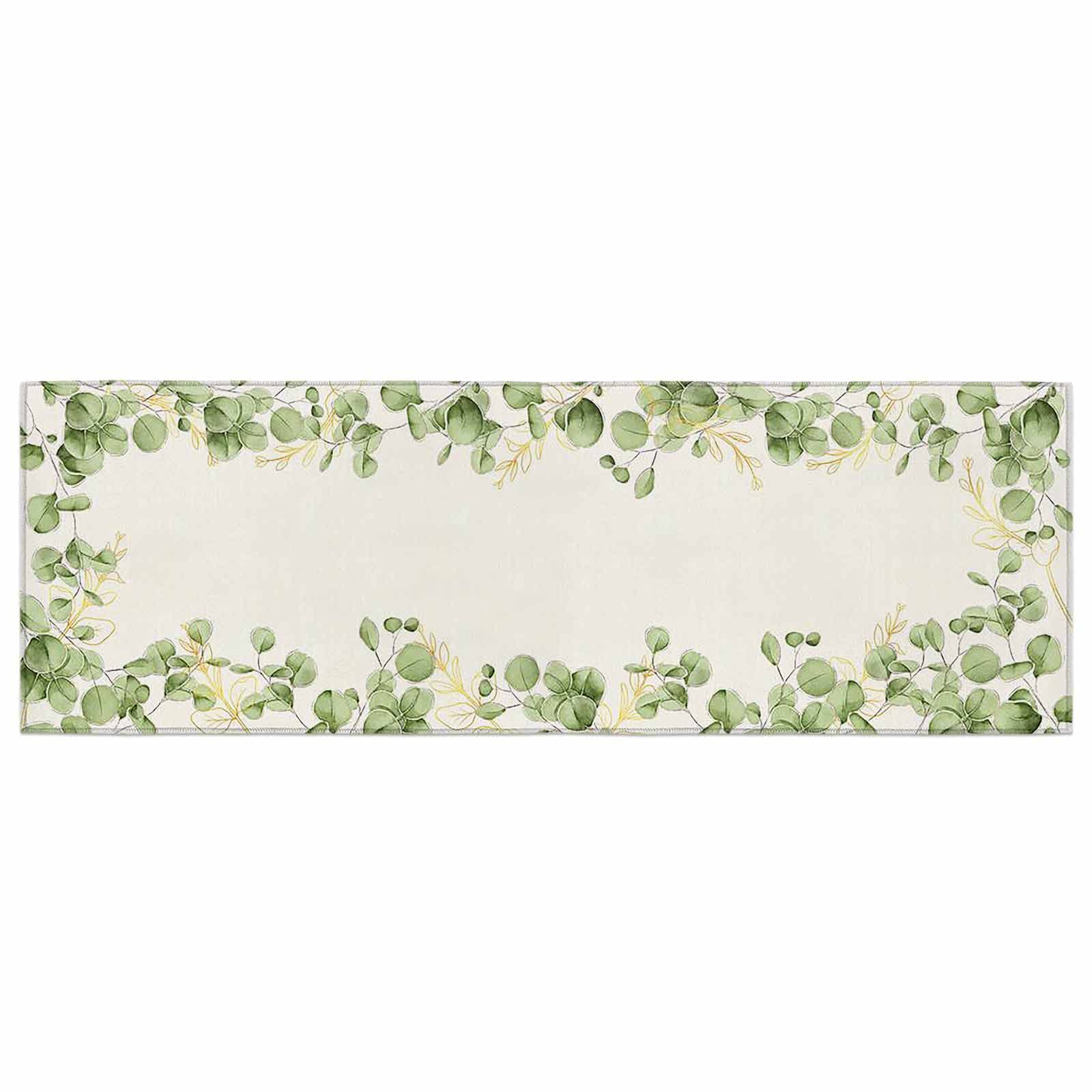 ZOE GARDEN Non-Slip Kitchen Rugs & Bath Mats - Washable Skid-Resistant Floor Mats with Spring Botanical Eucalyptus Leaf Design in Green & Gold - Perfect for Bathroom, Kitchen Entryway & Laundry Room Decor