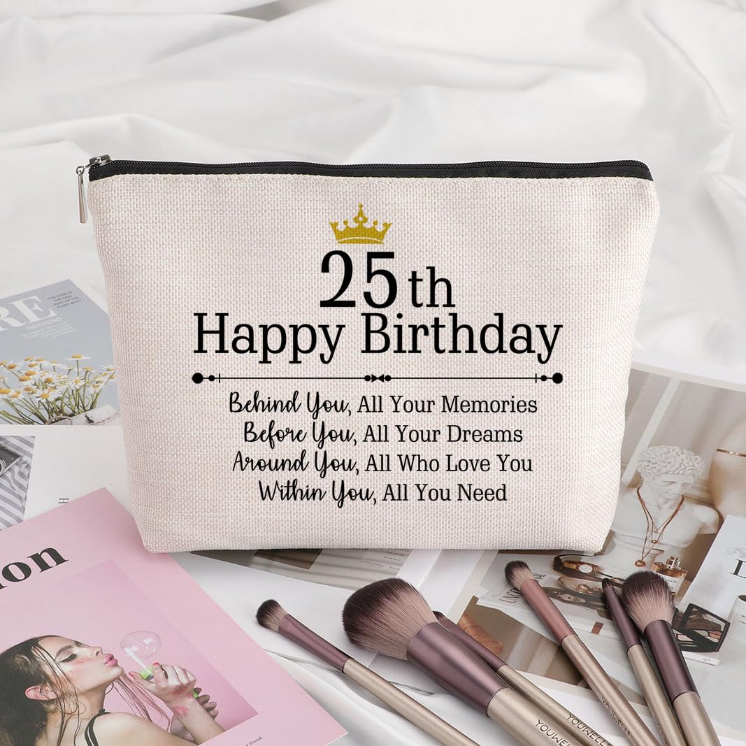 Stylish Flax Cosmetic Case with Zipper - Cartoon Pattern Makeup Bag for Women | Perfect 25th Birthday Gift & Travel Organizer | Natural Material Beauty Storage