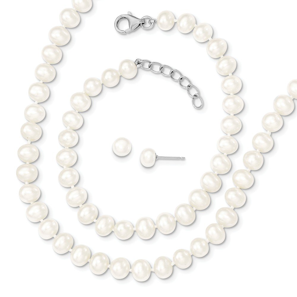 925 Sterling Silver Freshwater Pearl Jewelry Set - 6-7mm Cultured Pearls Necklace, Bracelet & Earrings with Lobster Clasp | Perfect for Weddings, Anniversaries & Special Occasions