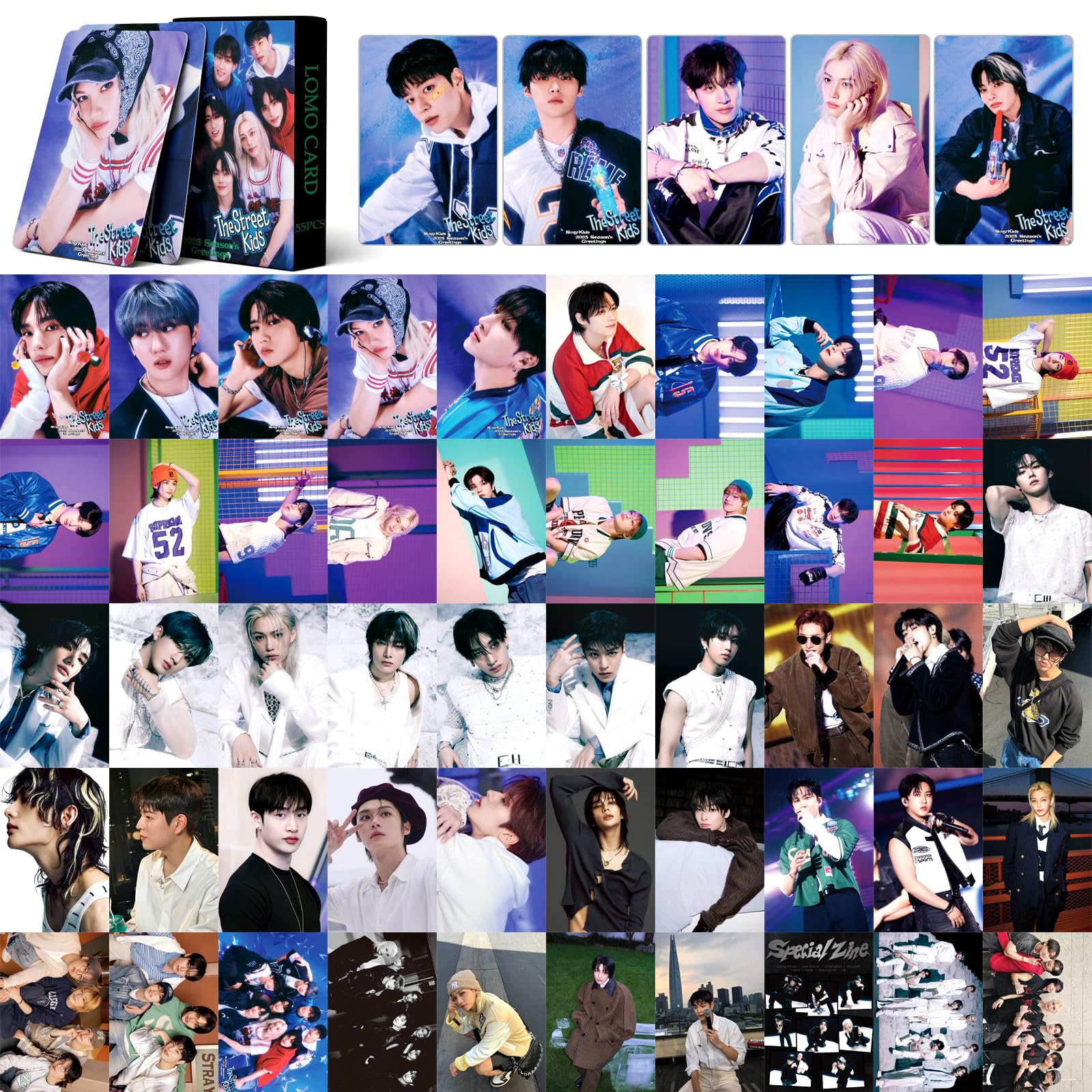 PYAJUU Stray Kids Photocard Set - 55PCS K-pop Album Lomo Cards (Bangchan, Felix) | Official Merch Collection for Fans, Display & Scrapbooking