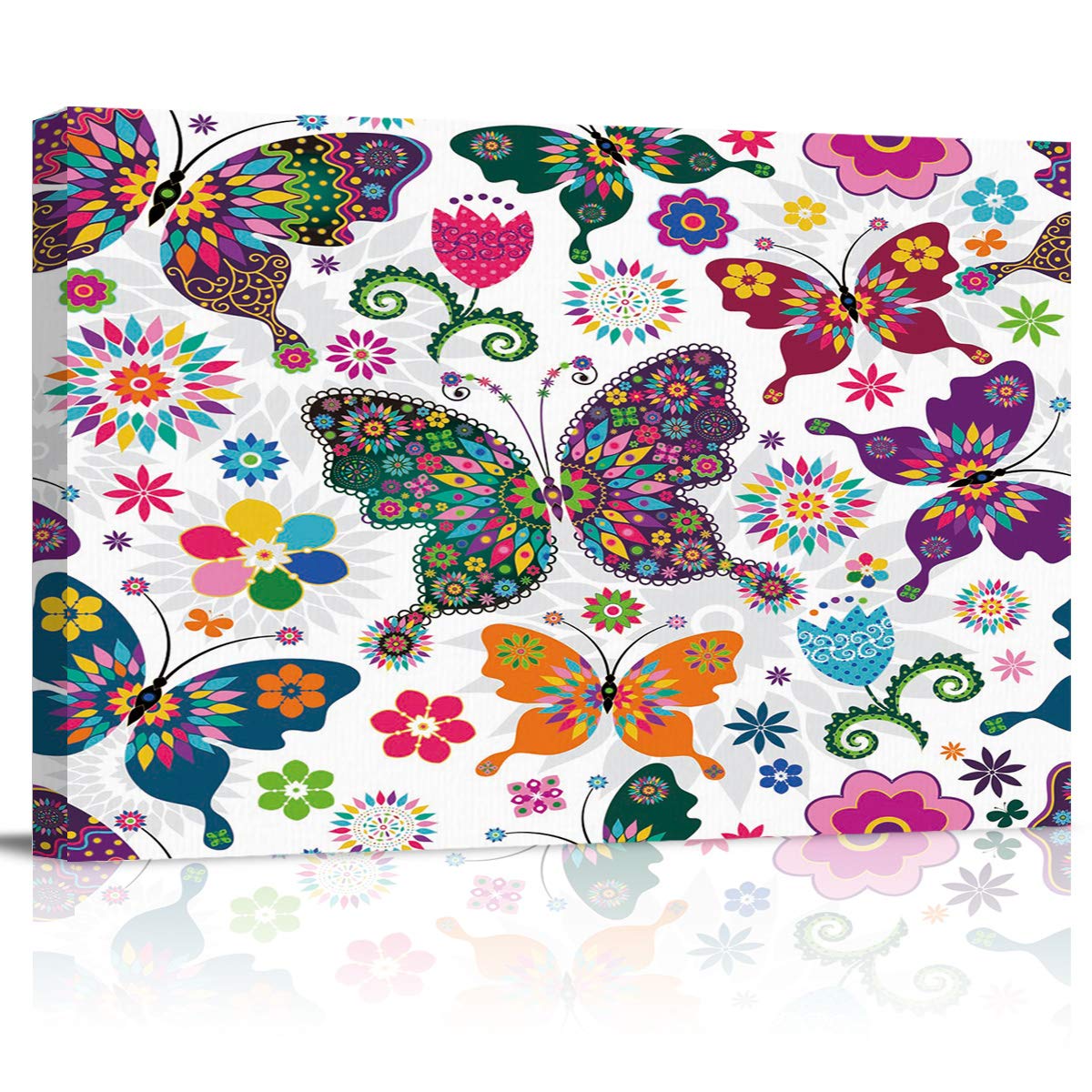 Vibrant Butterfly Canvas Wall Art - Modern Colorful Butterflies & Flowers Painting for Home Decor - 24x32 Inch Stretched Framed Print - Perfect for Living Room, Bedroom, Bathroom & Office Decorations