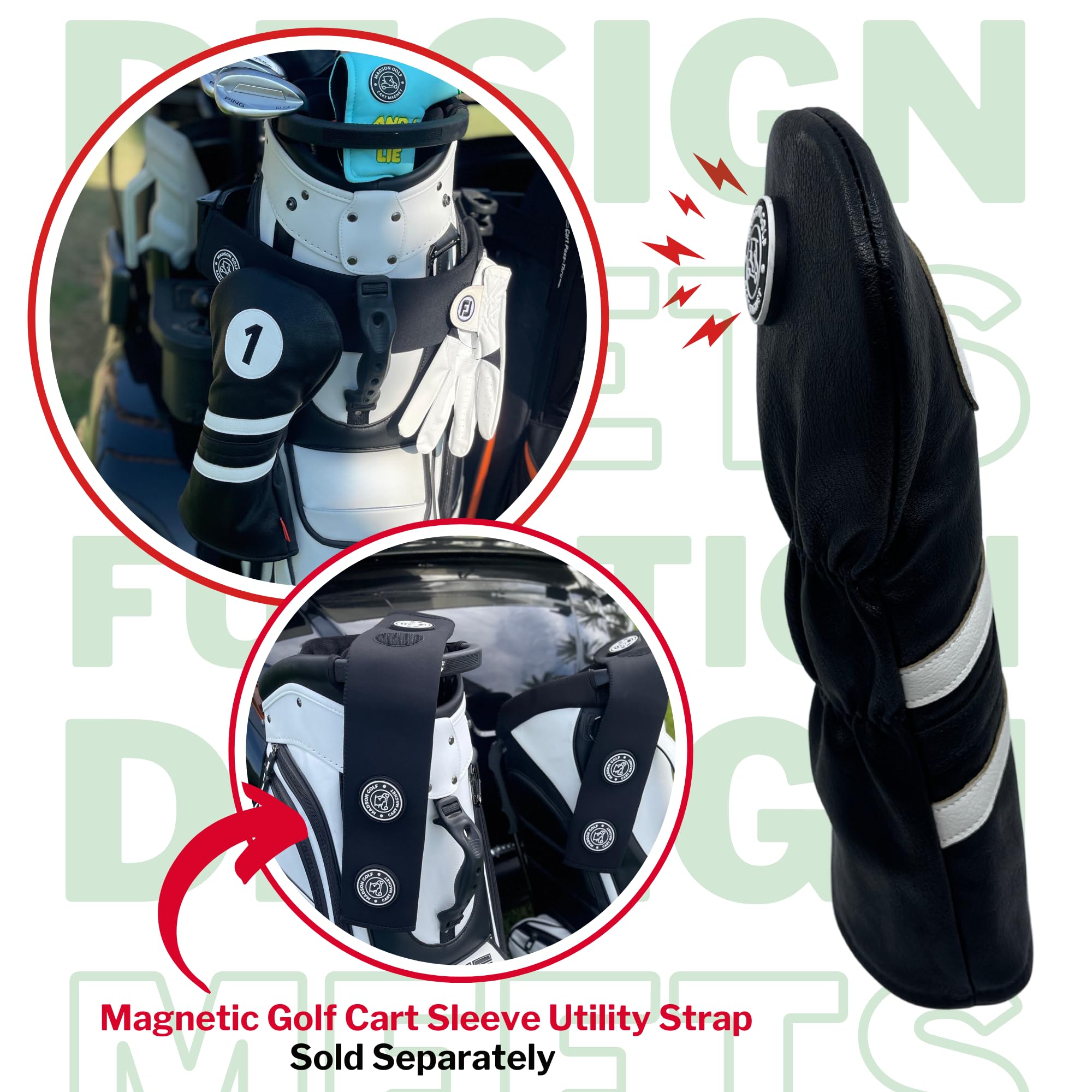 Madson Golf Cart Magnet Headcovers 3-Piece Set - Driver, Fairway Wood & Hybrid Club Head Covers with Secure Rubber Magnet for Quick Access | Perfect for Golf Course, Driving Range & Club Protection During Transport