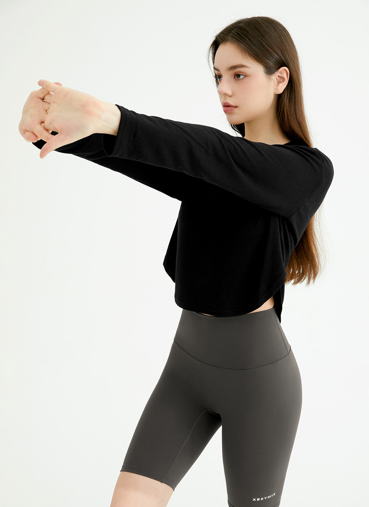 Stylish Round Crop Long Sleeve Top for Women - Trendy Casual & Workout Wear - Perfect for Yoga, Gym, and Everyday Fashion