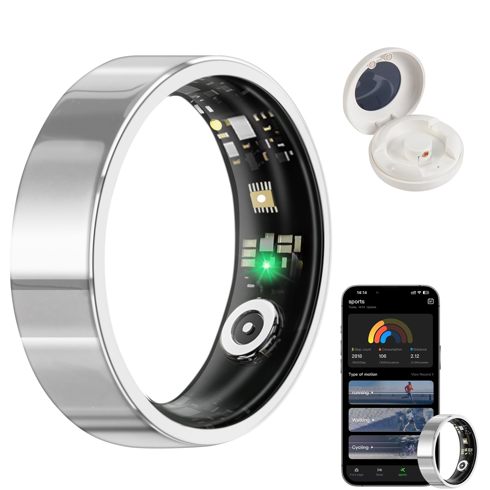 Ultra-Thin Smart Ring with Charging Case - Health & Fitness Tracker for Heart Rate, Blood Oxygen, Sleep Monitoring & Menstrual Cycle Tracking - Compatible with Android & iOS (No App Subscription Needed) - Perfect for Workouts, Sleep Analysis & Daily Health Tracking