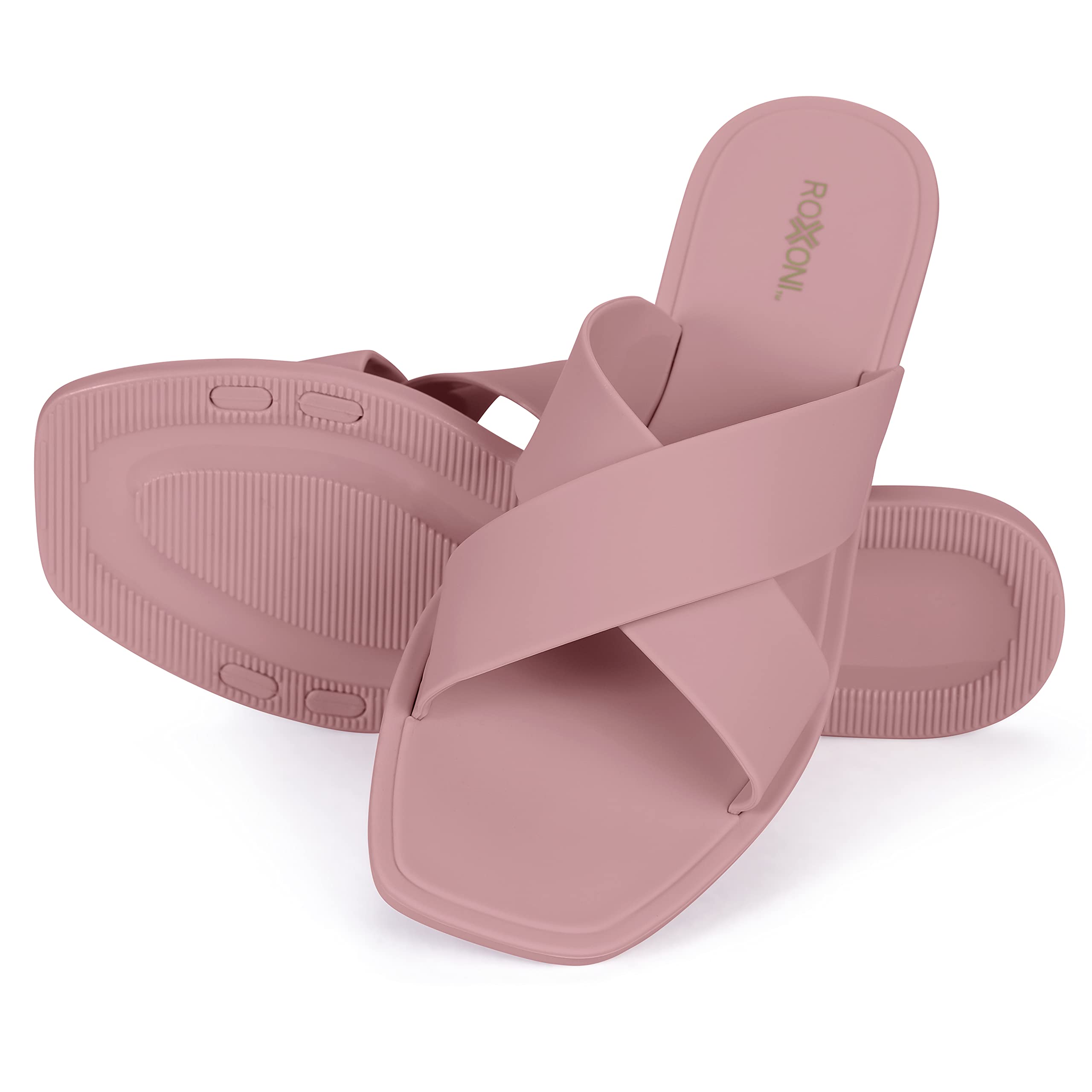 Roxoni Women's Quick-Drying Slippers - Non-Slip Shower Sandals for Bathroom, Pool & Spa - Comfortable Criss Cross Design for Indoor/Outdoor Use