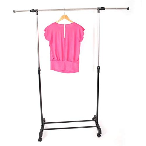 Adjustable Single-Bar Vertical & Horizontal Clothes Rack with Shoe Shelf - Rolling Wheels Garment Drying Rack for Indoor & Outdoor Use - Perfect for Apartments, Laundry Rooms, and Small Spaces