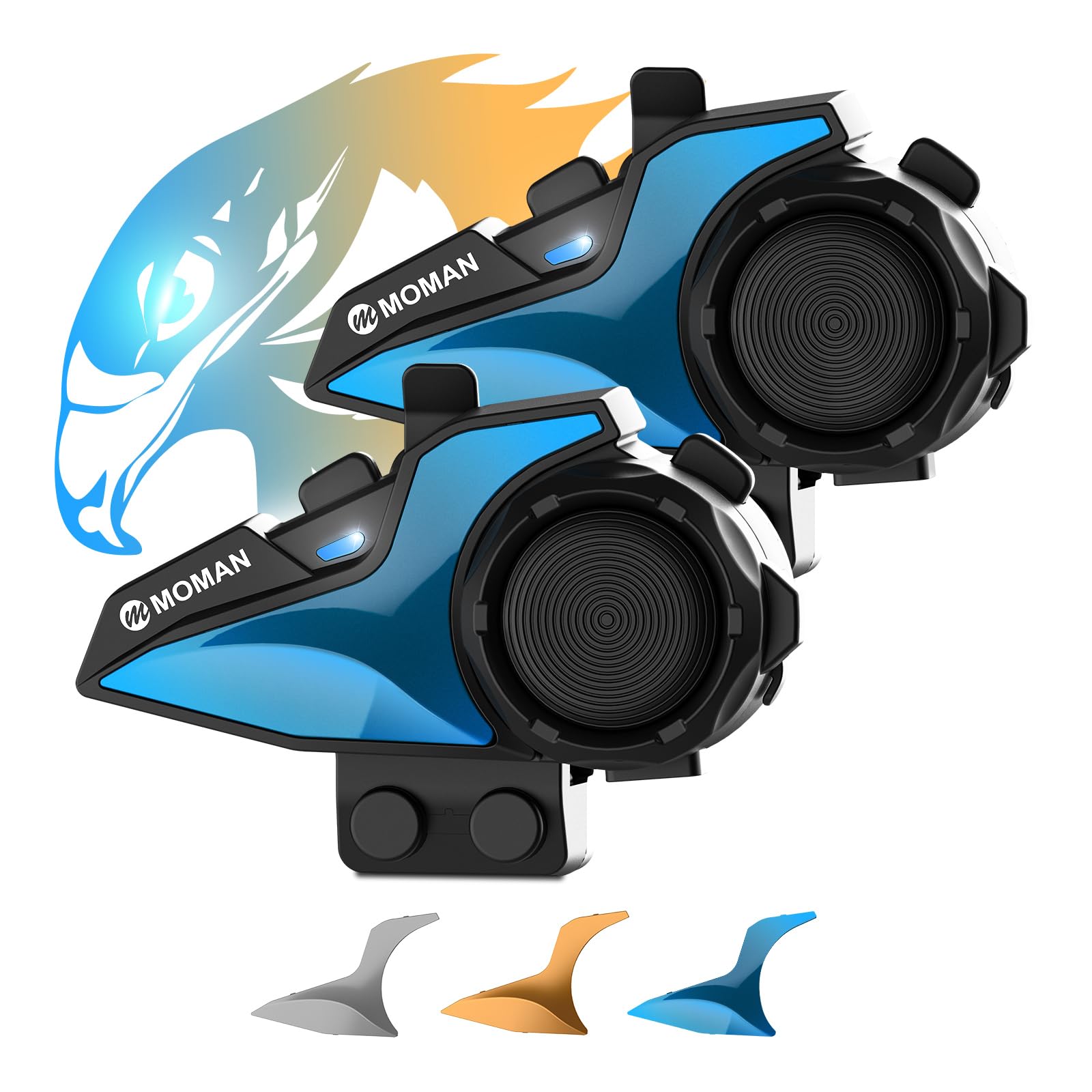 Moman H2E Eagle-Like Motorcycle Intercom Headset (2-Pack) - Dual-Chip Bluetooth Communication System for HiFi Audio, Music Sharing, FM Radio & AI Voice - Helmet Headphones for Riders & Passengers - Perfect for Group Rides, Touring & Adventure Motorcycling