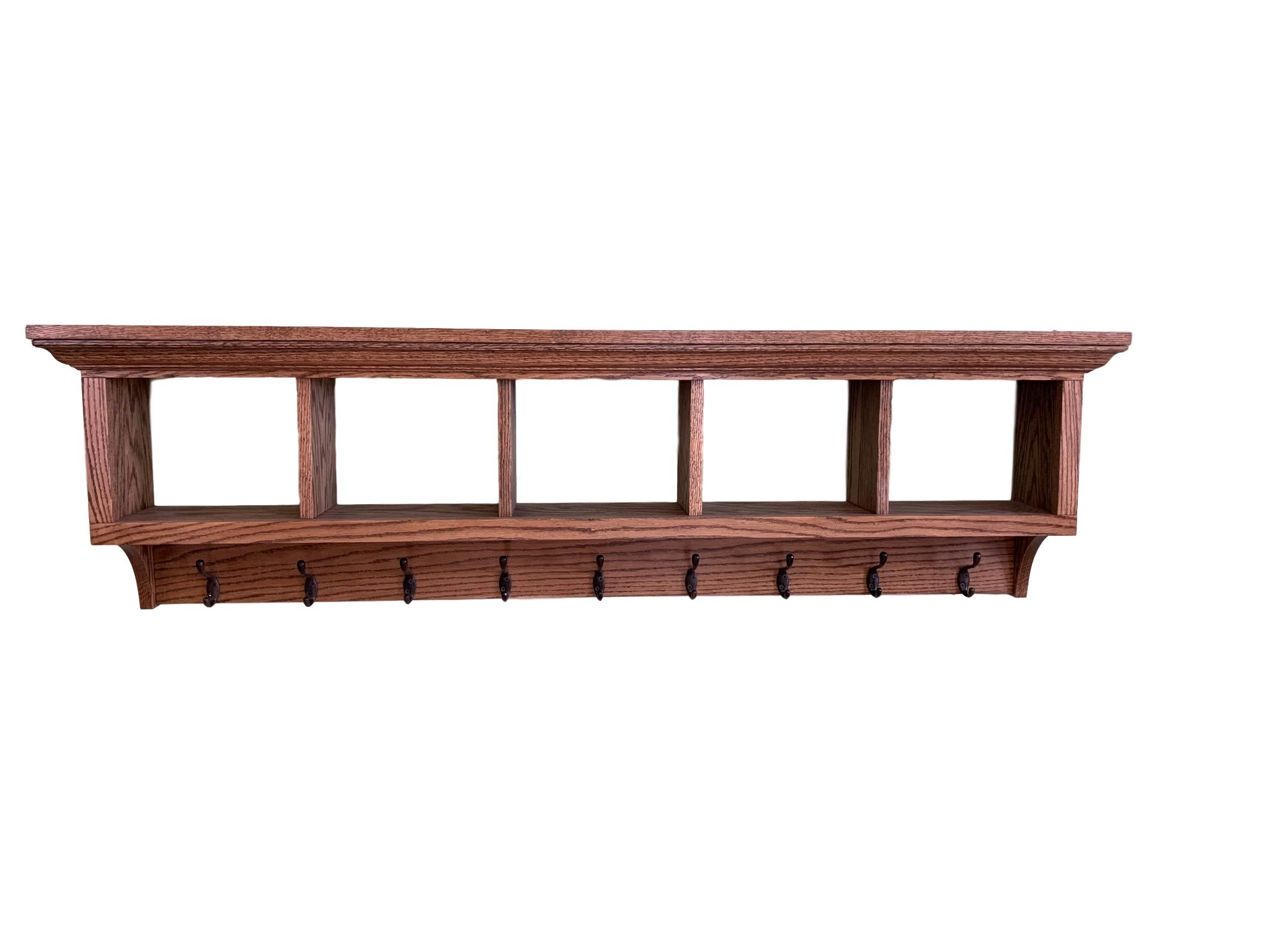 Large Wooden Entryway Wall Shelf with Hooks - 6-Cube Storage Organizer for Coats, Hats & Shoes | Modern Coat Rack & Wall Storage Unit for Home, Office & Mudroom Organization