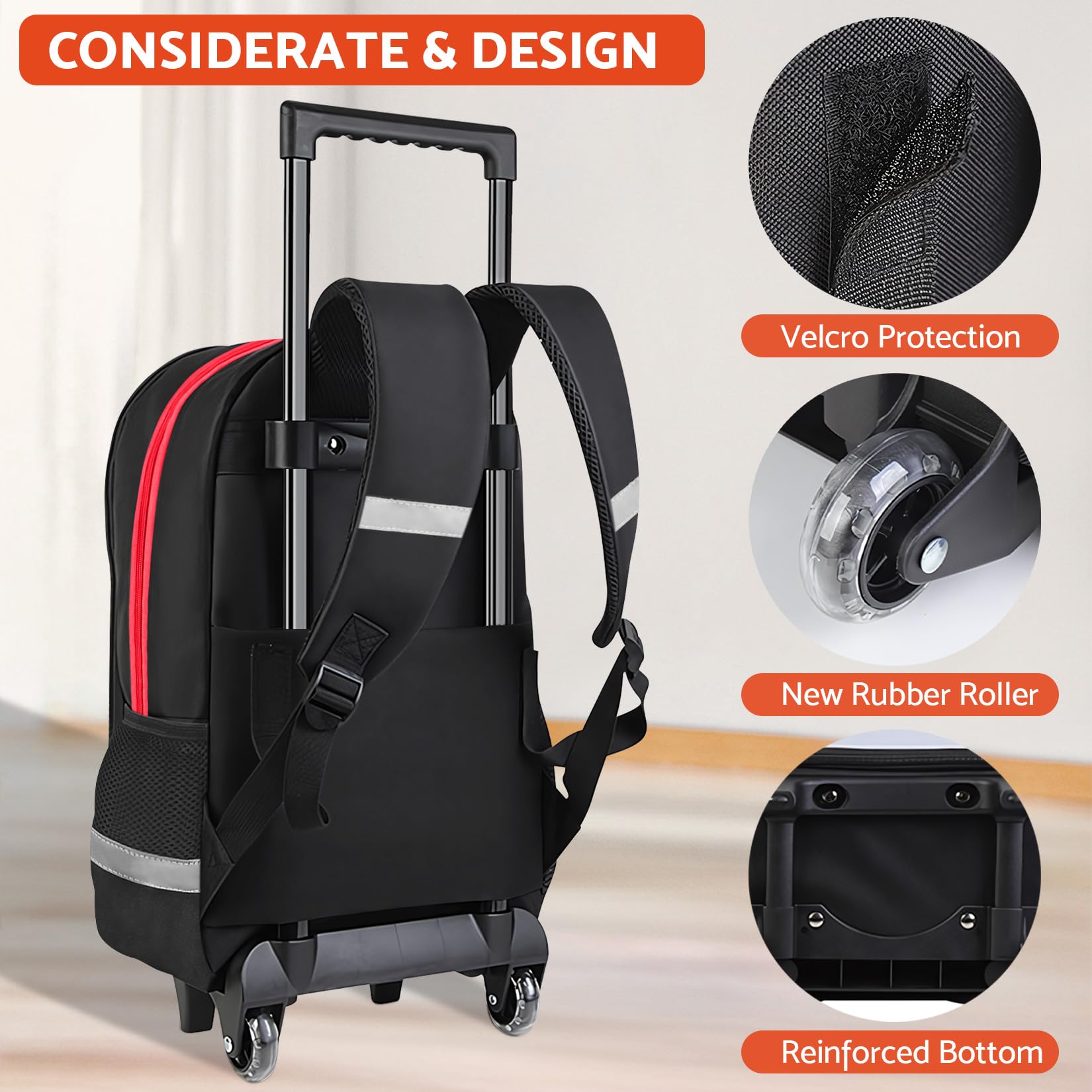 Gamer Kids Rolling Backpack with Wheels for Boys Aged 6-18 - Lightweight Wheeled School Bookbag for Elementary & Middle School Students - Durable Travel Backpack for School, Gaming Conventions & Daily Commute