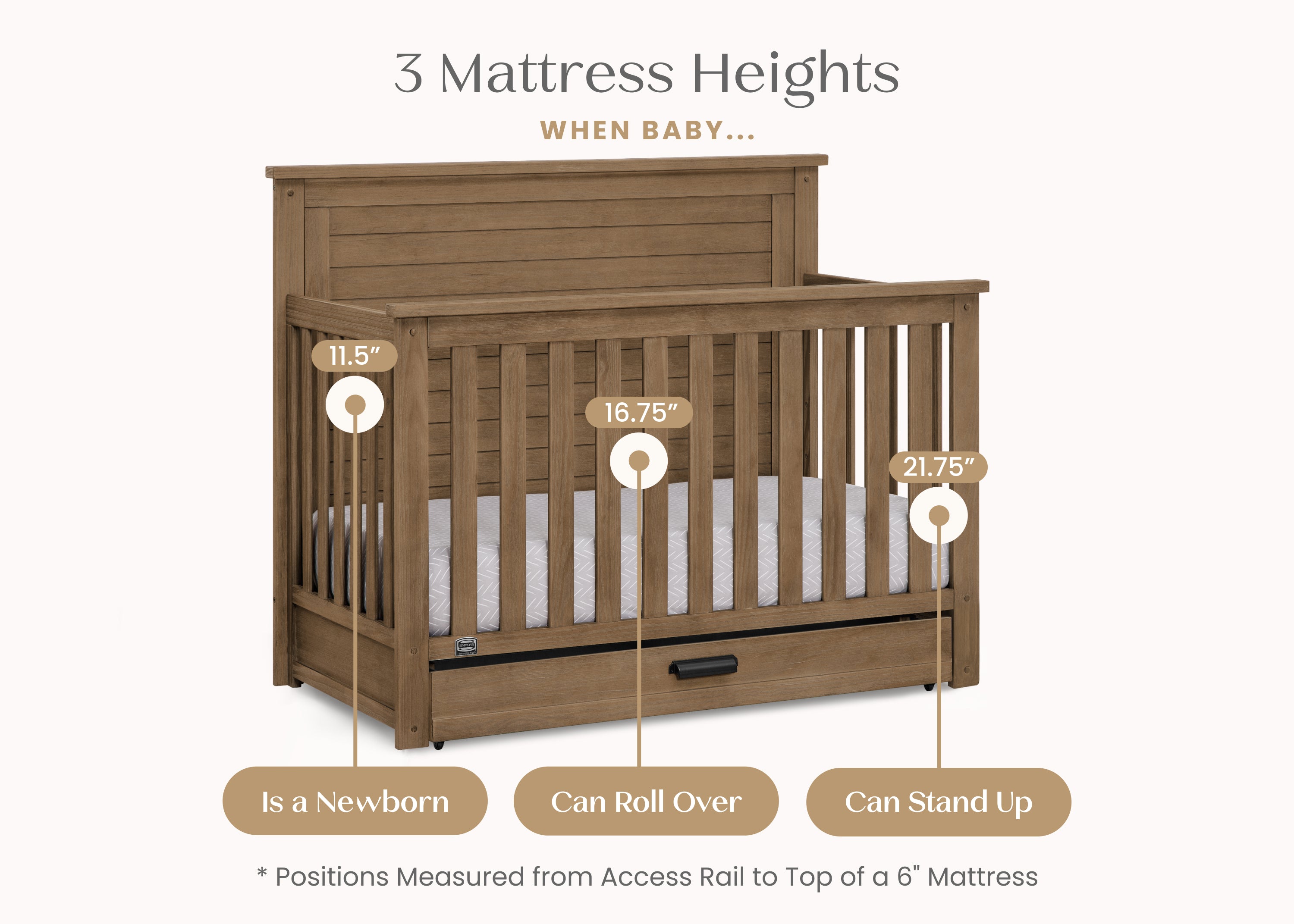 Caden 6-in-1 Convertible Baby Crib with Trundle Drawer - Nursery Bed Transforms to Toddler Bed, Daybed & Full-Size Bed - Perfect for Small Spaces & Growing Families
