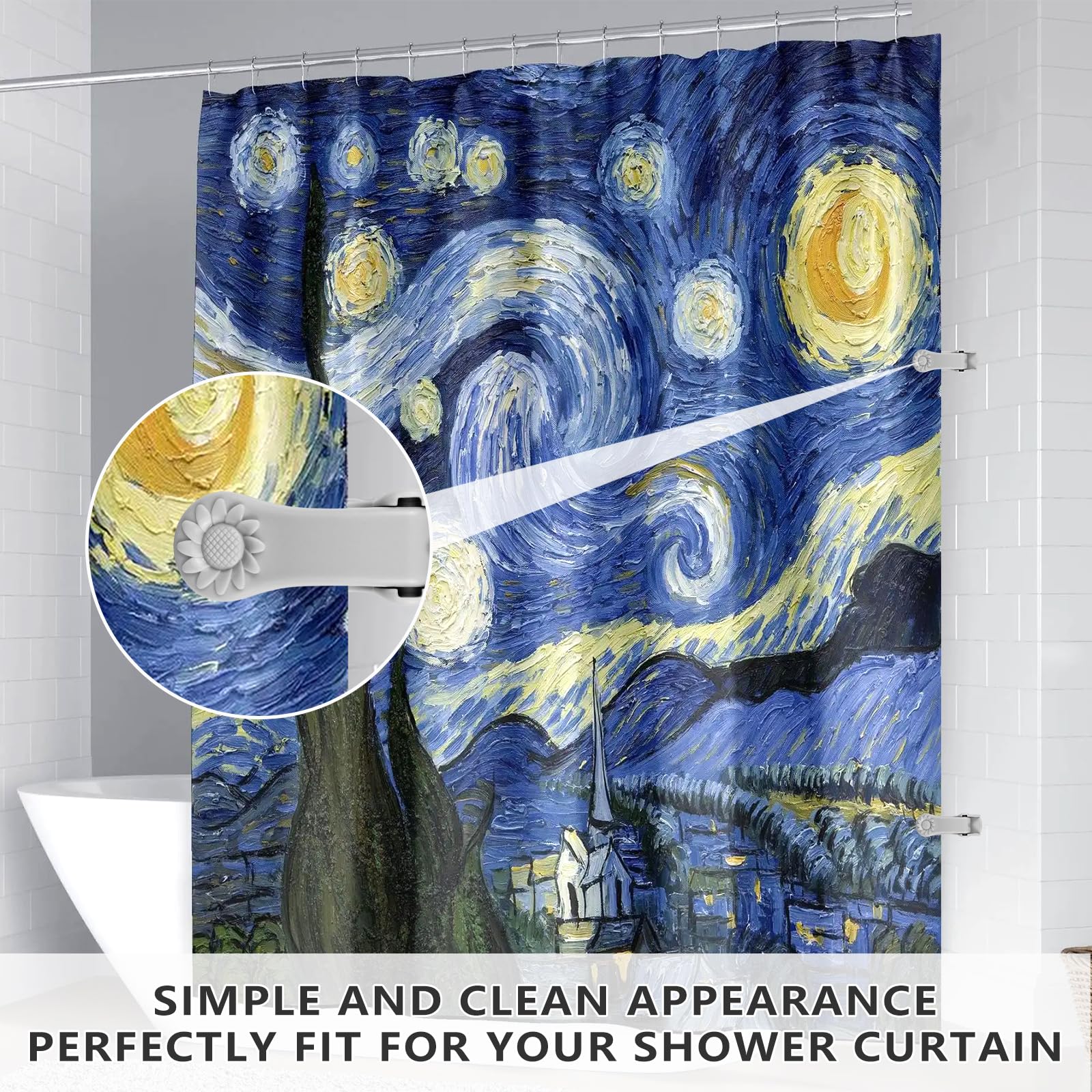 8 Pack Windproof Shower Curtain Clips with Nano Double Sided Tape - Heavy Duty Shower Splash Guard for Bathroom, Gray - Prevent Water Leaks for Tubs, Showers & Bathroom Walls