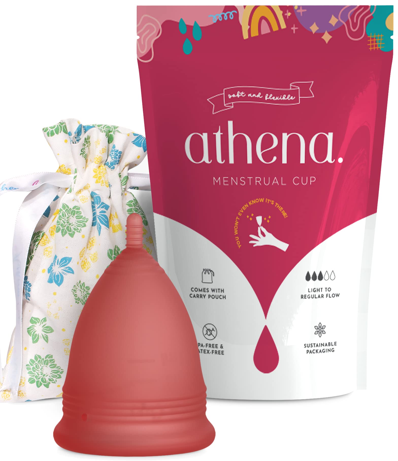 Athena Menstrual Cups - Small Size | Soft Reusable Period Cup for Women | Light to Regular Flow | Leak-Proof Design with Form Fit Rim for Easy Insertion | Perfect for Active Lifestyles, Travel & Eco-Friendly Period Care