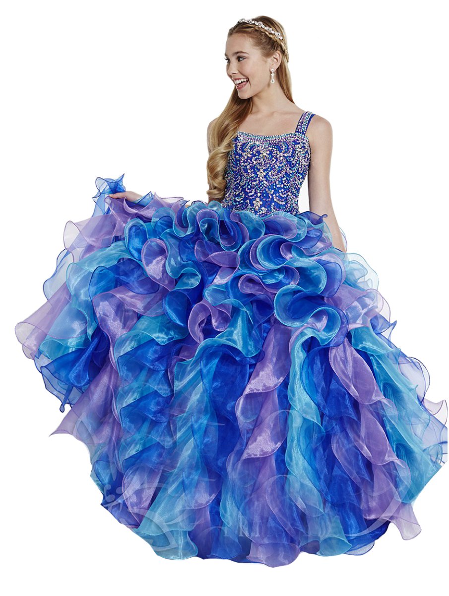 Elegant Dexin Flower Girls' Straps Crystals Ball Gown Ruffled Pageant Dresses for Weddings & Special Occasions