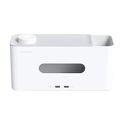 Multifunctional LED Night Light Storage Box with USB Charging Port - Tissue Holder for Bedside Table, Desk, Living Room & Bedroom - White | Perfect for Home Organization, Reading Light & Phone Charging Station