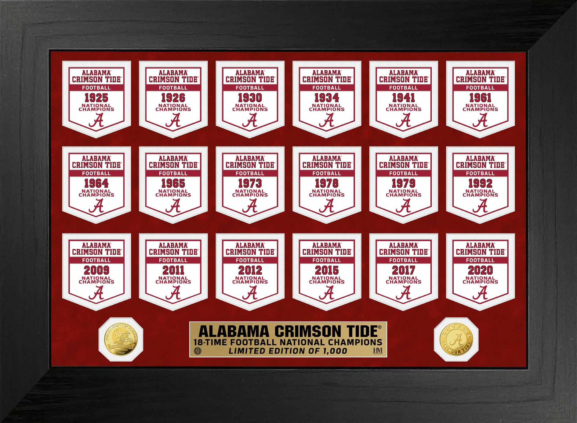 Alabama Crimson Tide Gold Coin Deluxe Banner Collection - NCAA Football Memorabilia & Collectibles for Fans, Gifts, and Home Decor