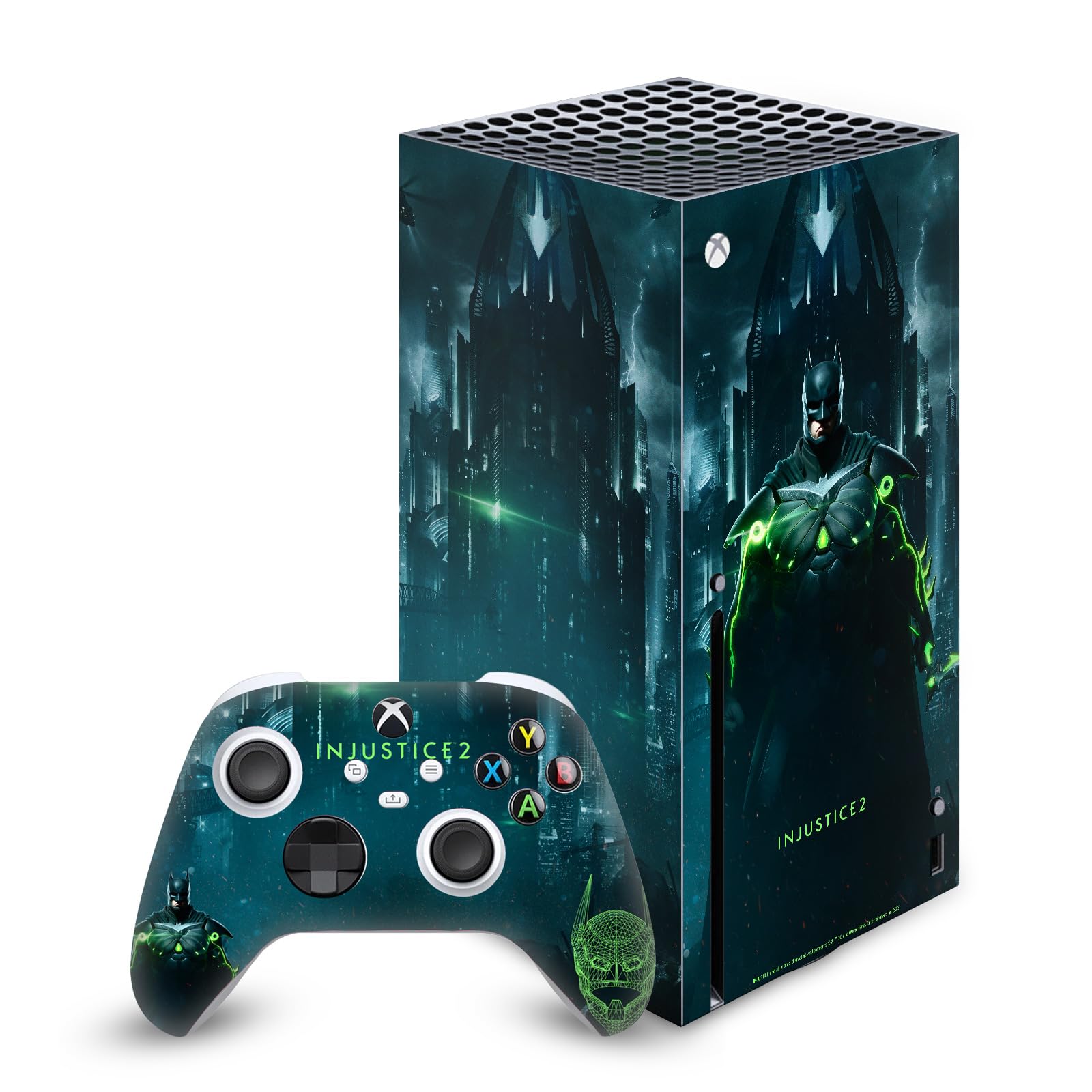 Official Injustice 2 Batman Character Vinyl Skin Gaming Sticker Decal Cover Compatible with Xbox Series X Console and Controller Bundle - Customize Your Gaming Setup for Enhanced Play Experience