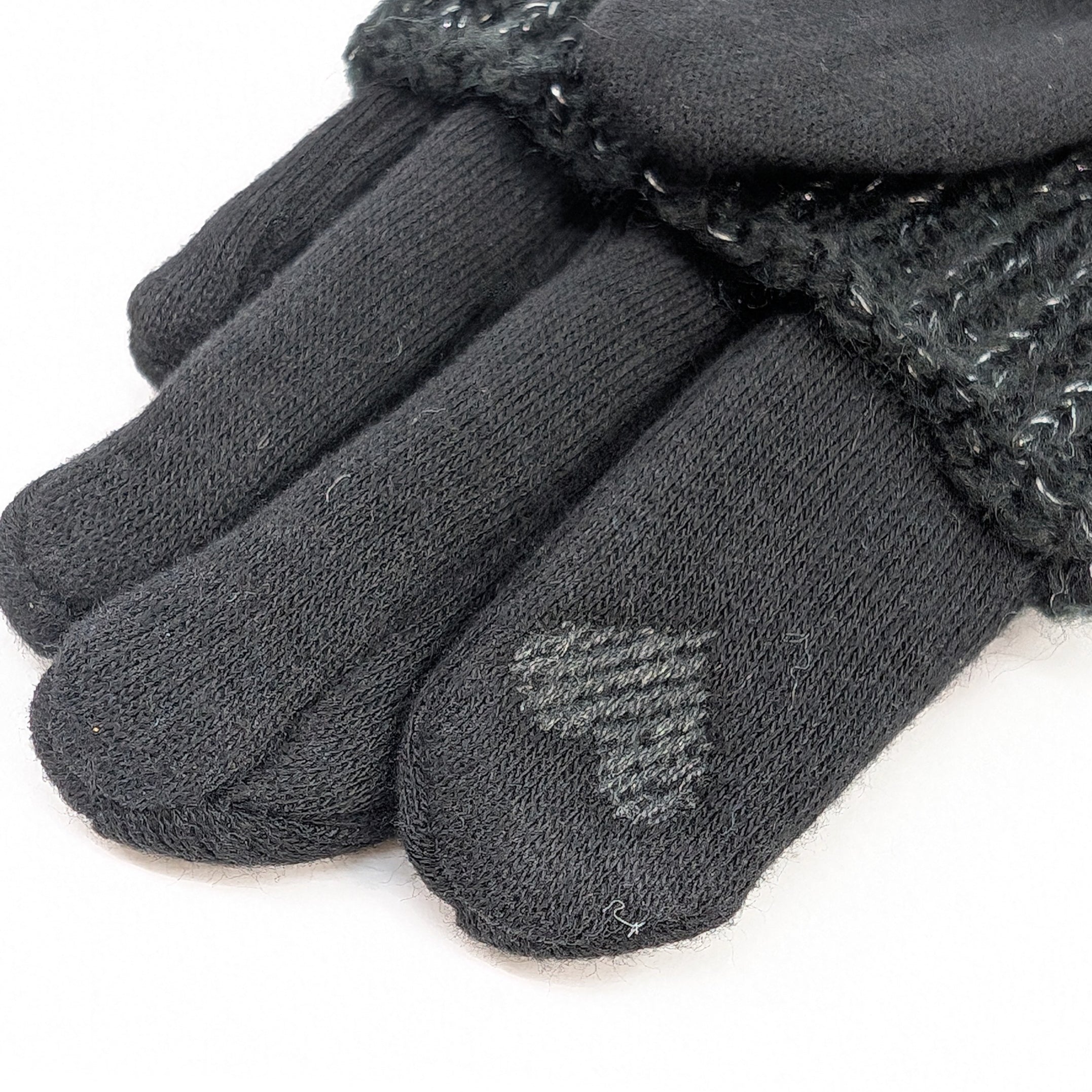 Warm Cable Knit Two-in-One Sparkle Gloves for Women - Black | Winter Fashion Accessories for Cold Weather & Holiday Outfits