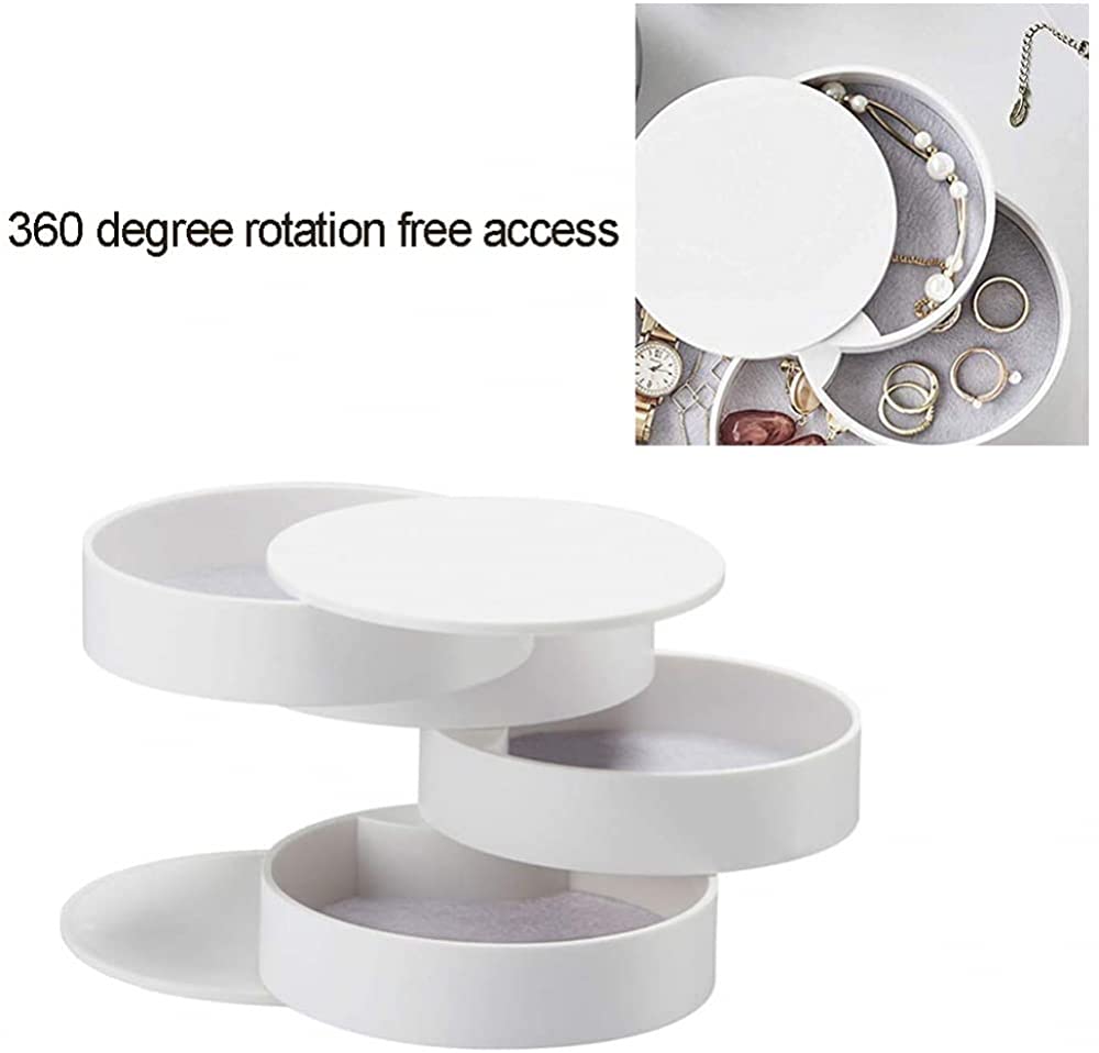 360° Rotating Jewelry Organizer Box - 4 Layer Jewelry Storage Case for Necklaces, Rings, Bracelets & Earrings | Portable Jewelry Display & Travel Organizer | Perfect for Bedroom Vanity, Closet Organization & Gift Giving