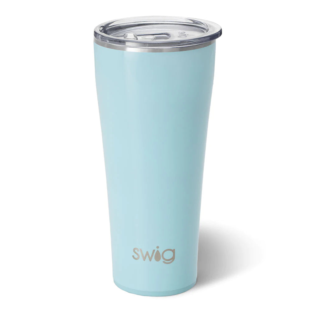 Shimmer Aquamarine Tumbler 32oz - Insulated Stainless Steel Water Bottle with Lid & Straw - Perfect for Gym, Hiking, Office & Outdoor Activities