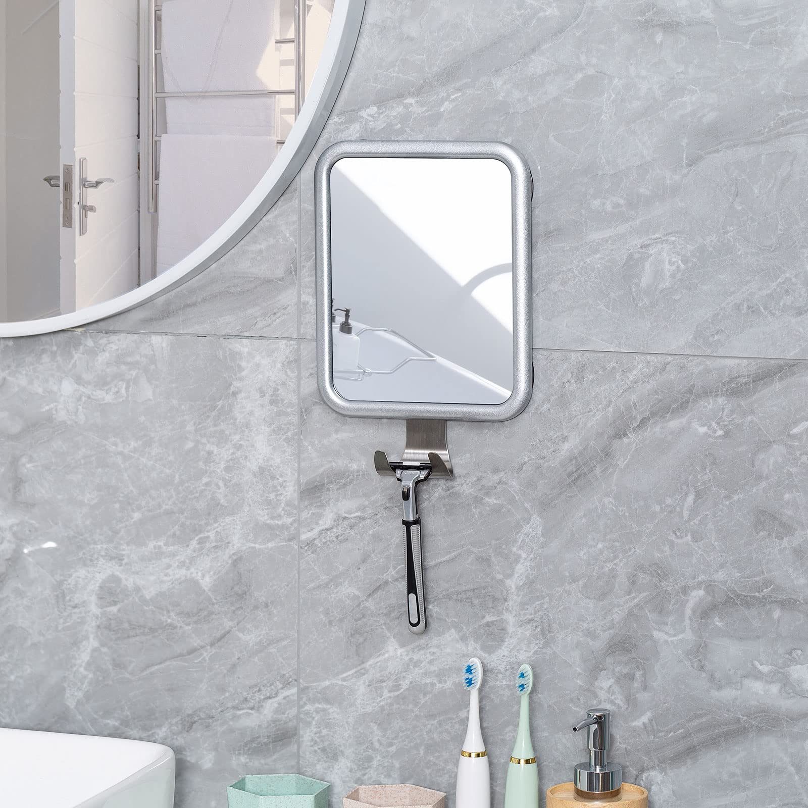 Ettori Fogless Shower Mirror for Shaving with Squeegee - Anti-Fog Bathroom Mirror & Glass Door Cleaner for Men's Grooming and Shower Cleaning