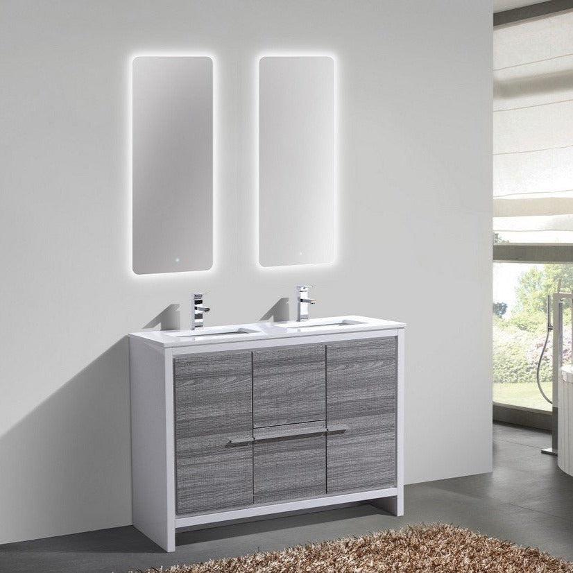 KubeBath Dolce 48 Inch Freestanding Double Sink Modern Bathroom Vanity with White Quartz Countertop & Cabinet Color Options - Perfect for Master Bathroom Remodeling and Luxury Home Upgrade