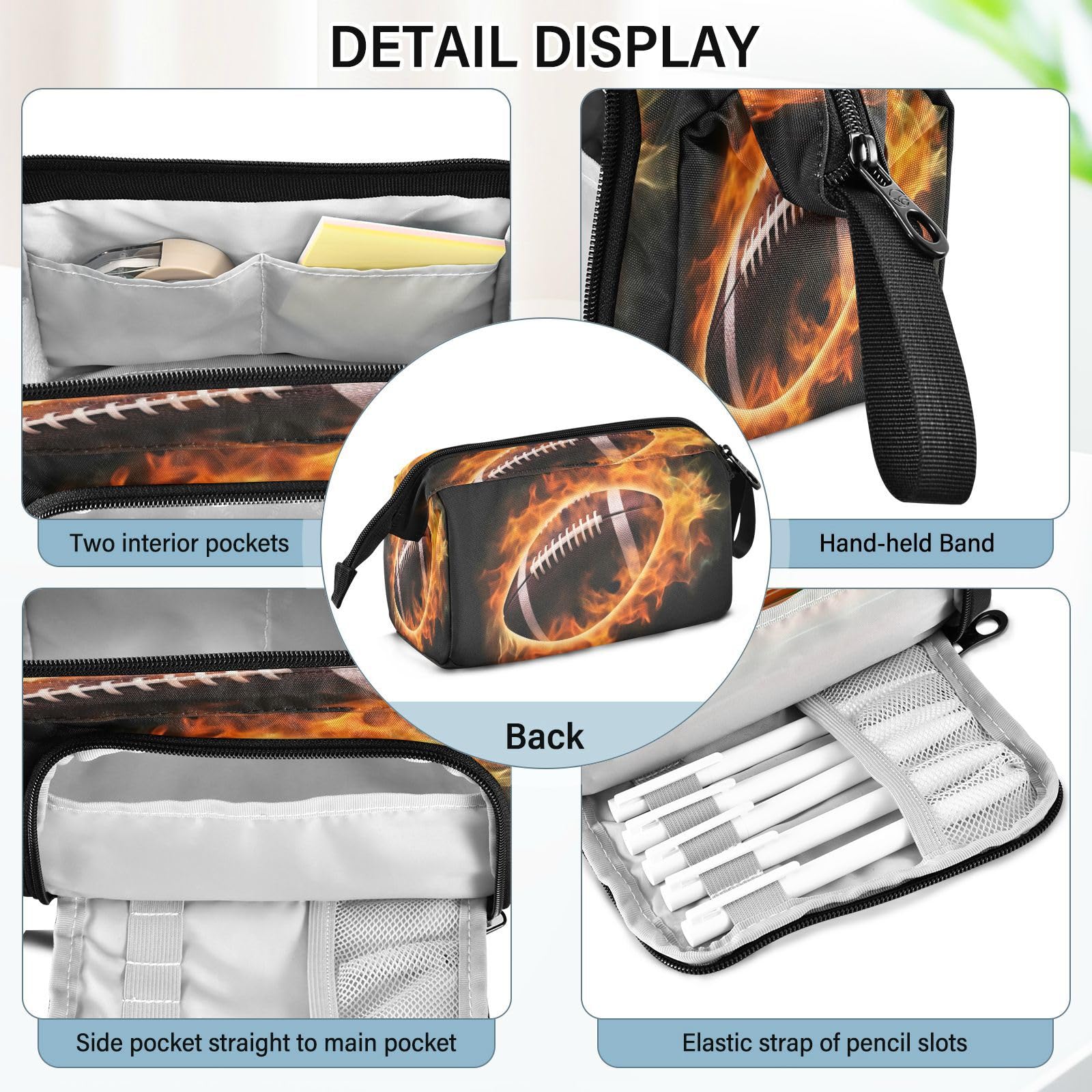Sports Football Pencil Case - Large Capacity School & Office Organizer for Pens, Pencils & Stationery - Perfect for Students, Boys, Girls & Professionals (College, Work, Travel)