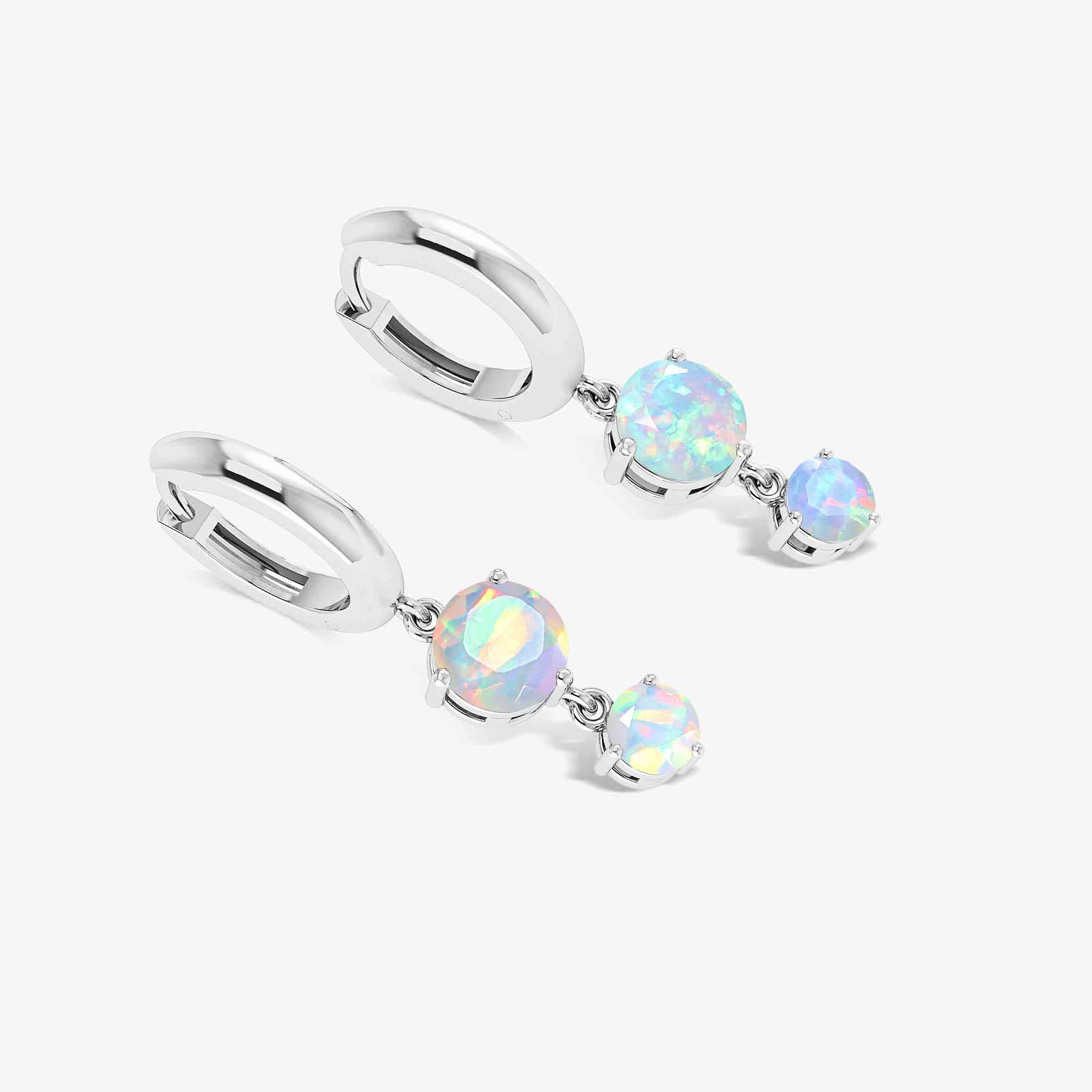 Natural White Opal Drop Hoop Earrings - 2 Round Stone Dangle Earrings for Women, Perfect for Weddings, Parties & Everyday Wear