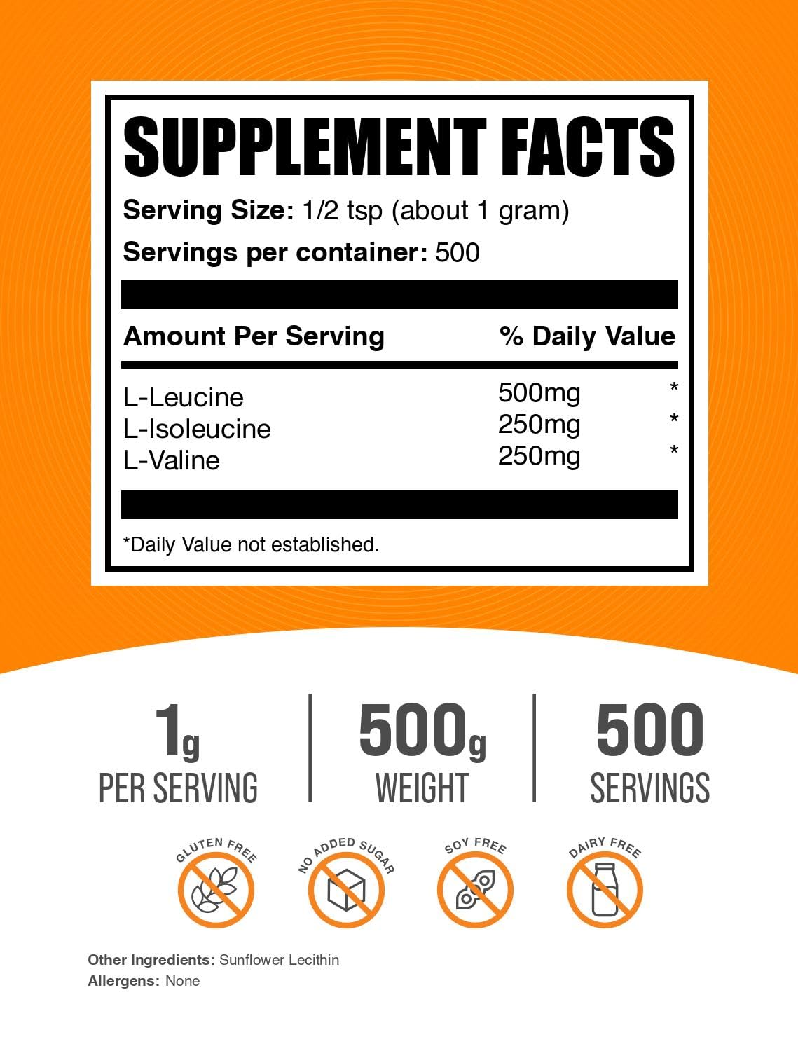 BulkSupplements BCAA 2:1:1 Powder - Unflavored Branched Chain Amino Acid Supplement, 1000mg per Serving, 500g (1.1 lbs) - Gluten Free, Vegan Friendly for Muscle Recovery & Workout Performance - Ideal for Athletes, Bodybuilders & Fitness Enthusiasts