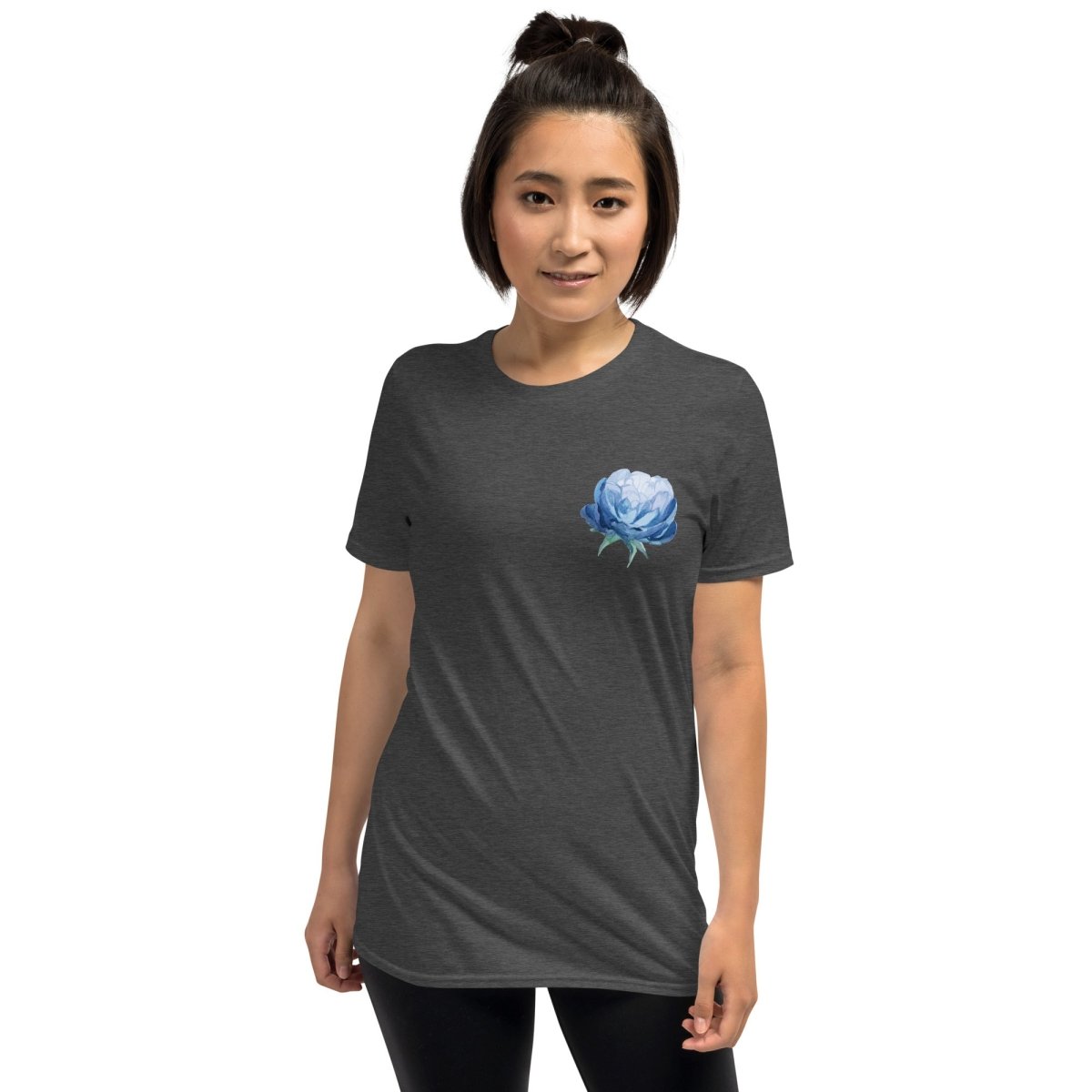 SOBER - Blue Gingham Floral Print Essential T-Shirt with Rose Detail - Casual Summer Outfit for Women