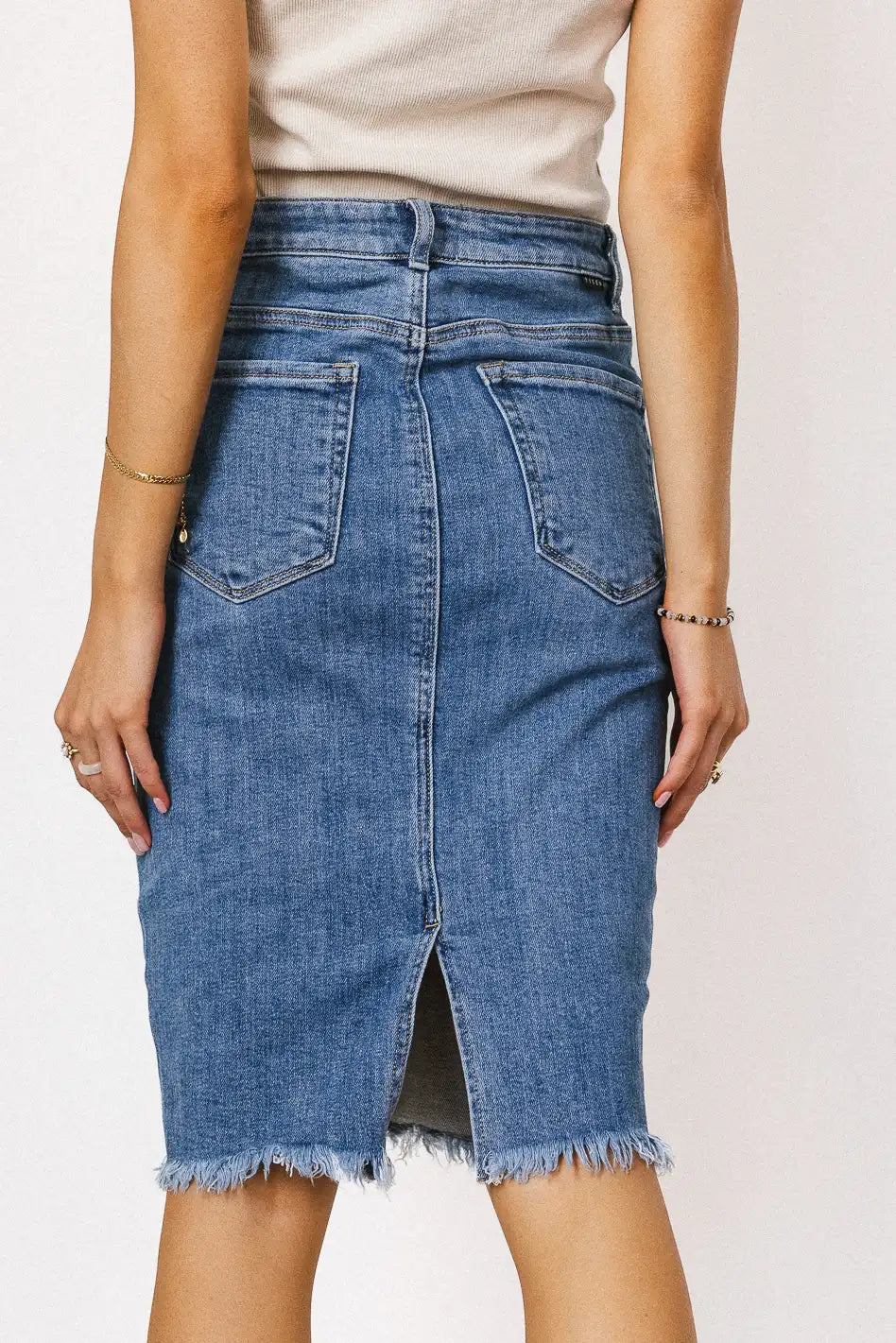 Frida Denim Midi Skirt for Women - High Waisted A-Line Denim Skirt with Pockets | Perfect for Casual Outfits, Date Nights & Summer Fashion
