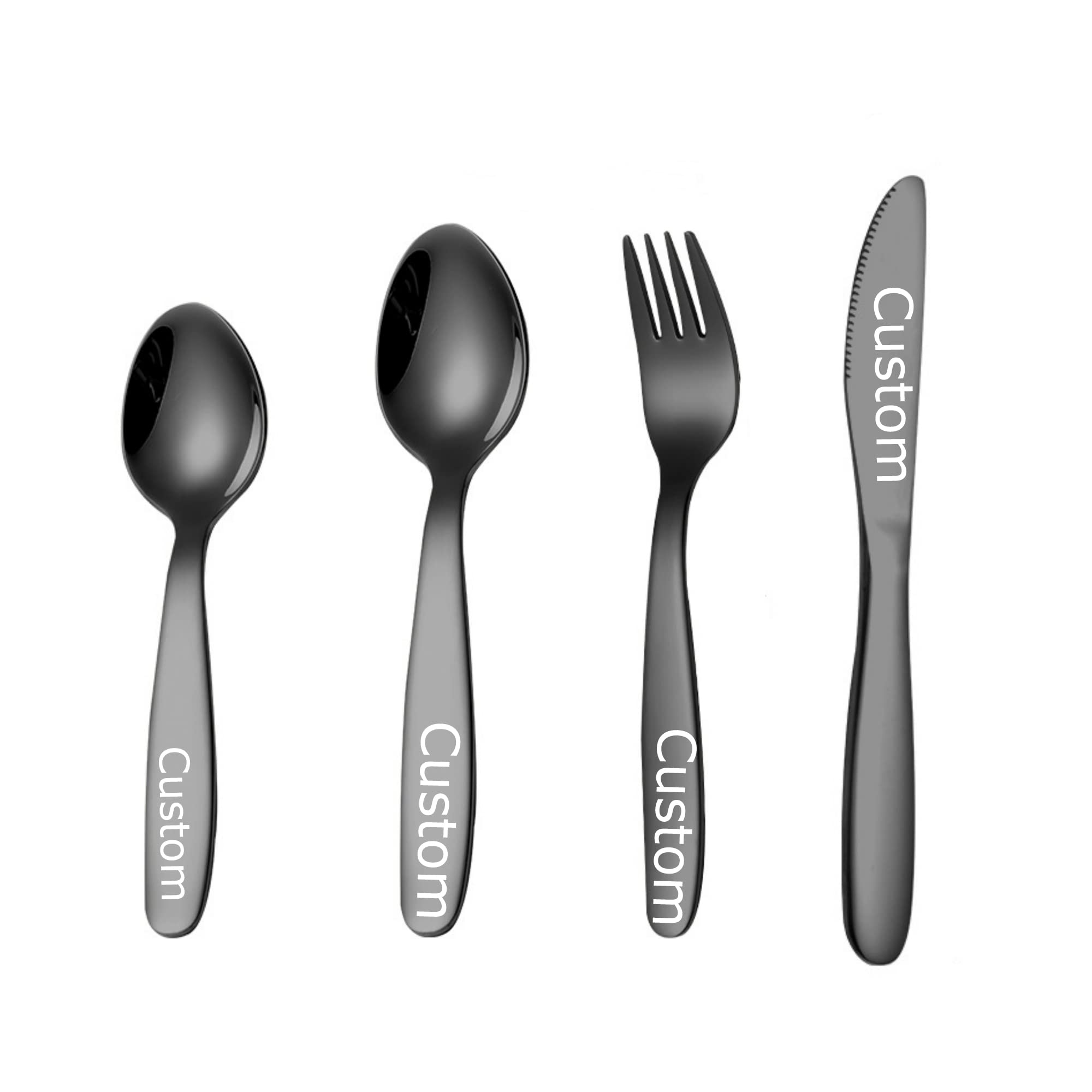 Custom Engraved Stainless Steel Rainbow Kids Silverware Set - Personalized 2/3/4 Piece Knife Fork Spoon Set with Name | Durable Children's Tableware for Birthday Gifts, Parties & Everyday Use