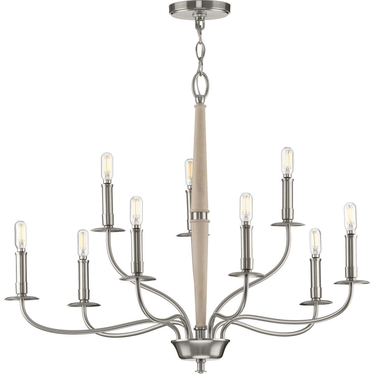 Progress Lighting Durrell Collection 9-Light Coastal Chandelier in Brushed Nickel - Elegant Ceiling Fixture for Dining Room, Living Room, or Beach House Decor