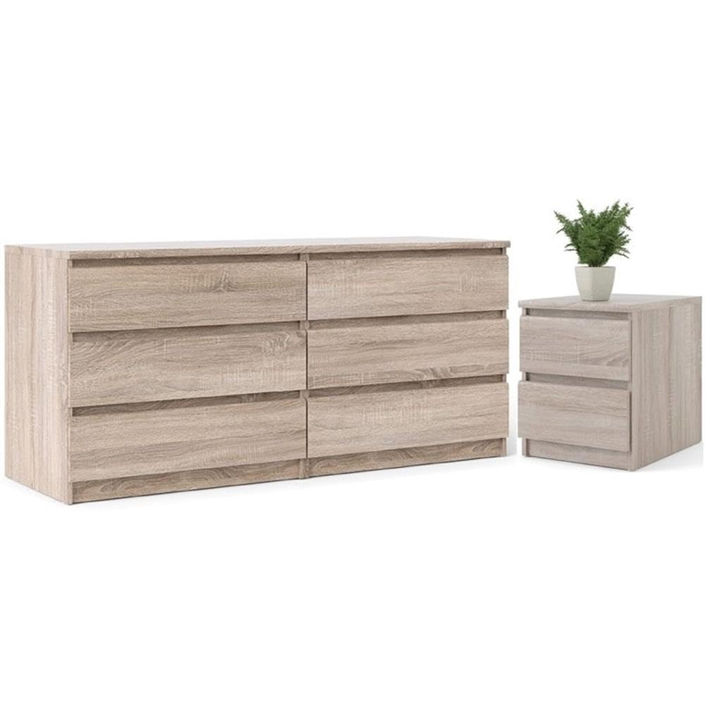 Scandinavian 2-Piece Bedroom Furniture Set with 6-Drawer Dresser & Nightstands - Truffle Gray, Handle-Free Design, Smooth Metal Glides for Modern Home Decor | Perfect for Small Spaces & Minimalist Bedrooms