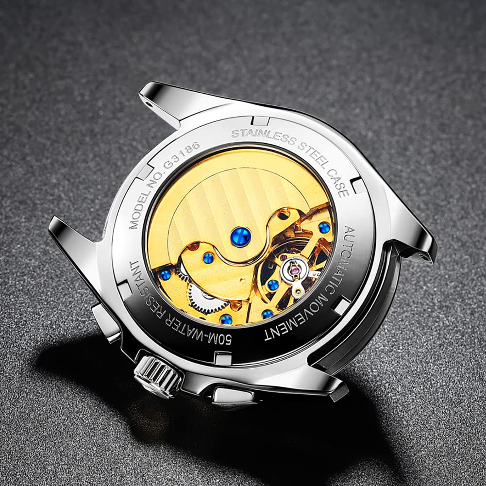 Premium Automatic Skeleton Self-Winding Dress Watch for Men - Business Waterproof Luminous Tungsten Steel Wristwatch | Perfect for Office, Formal Events & Special Occasions