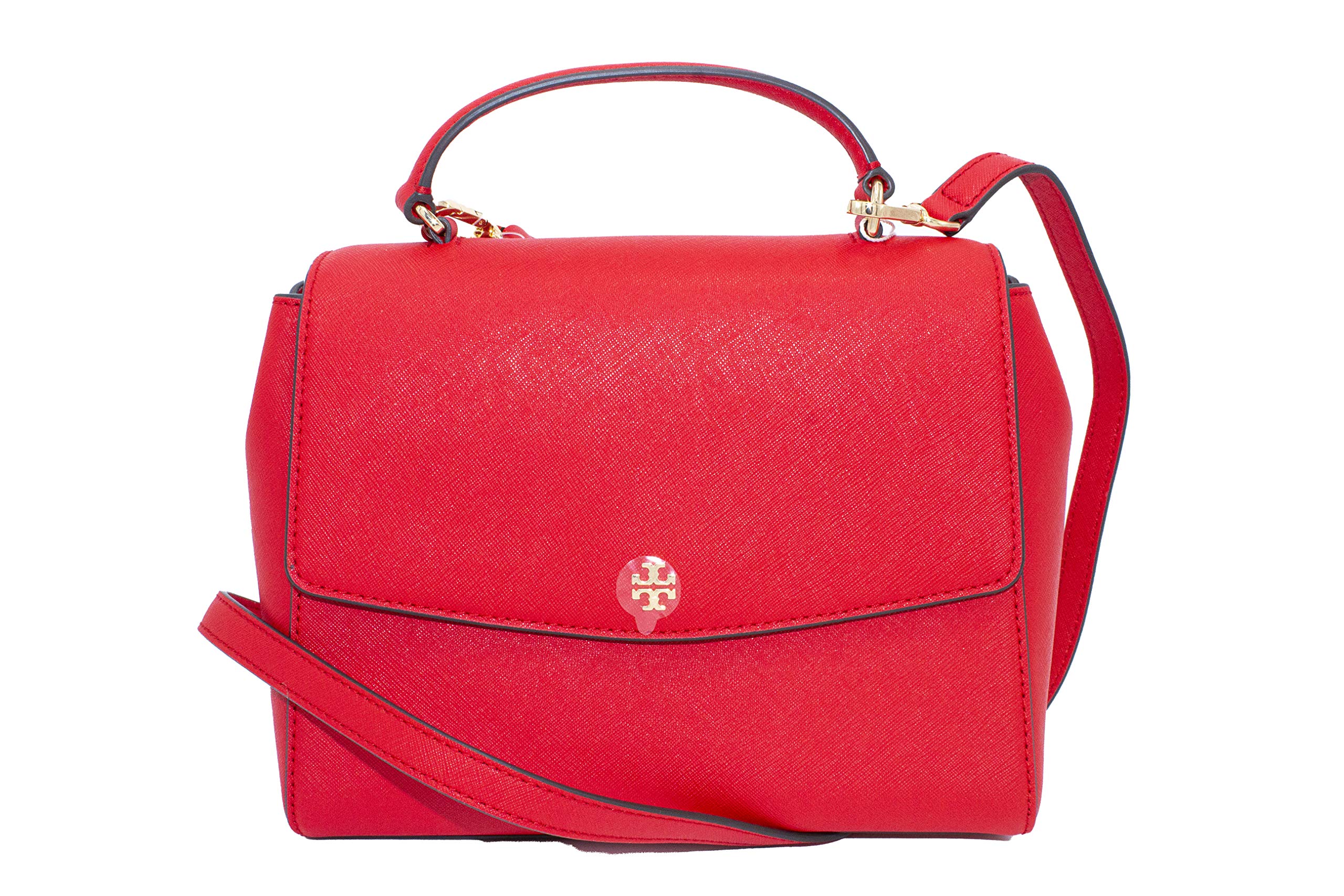 Tory Burch Emerson Satchel for Women - Structured Leather Handbag with Gold Hardware in Brilliant Red | Perfect for Work, Travel & Everyday Use
