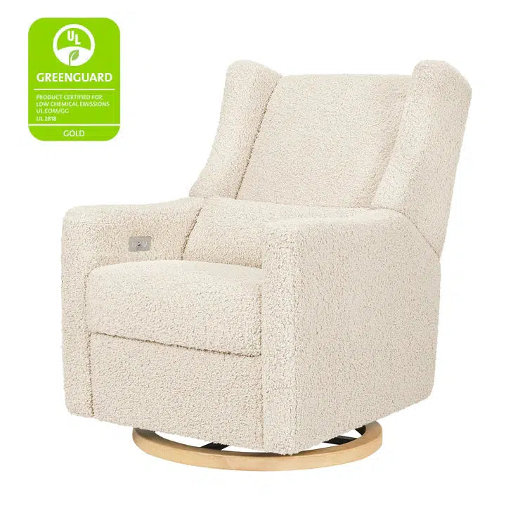 Babyletto Kiwi Electronic Glider Recliner Chair - Luxe Almond Teddy Loop Fabric with Light Wood Base - Nursery Gliding Rocker for Breastfeeding & Baby Comfort