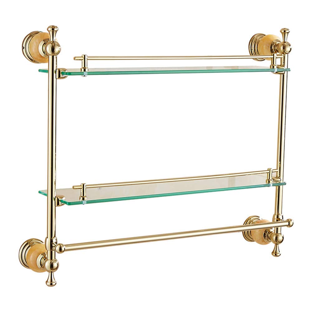 Premium Tempered Glass Shower Shelf Organizer - Wall-Mounted Bathroom Storage with 2 Gold-Tiered Shelves (48x14x42cm) - Perfect for Shampoo, Soap & Bath Accessories Organization