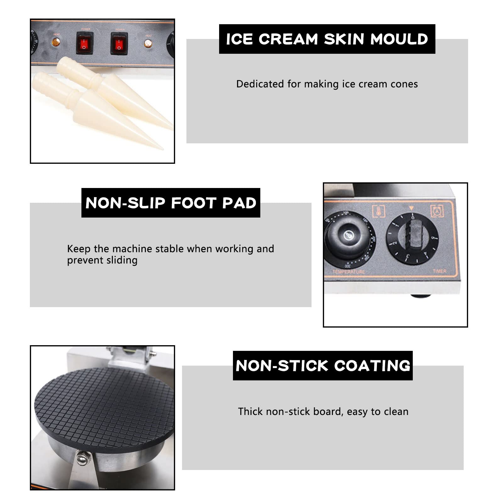 Electric Waffle Cone Maker Machine - Double Head Nonstick Stainless Steel Ice Cream Cone Baker for Commercial Restaurant, Dessert Shop & Home Use | Perfect for Making Crispy Waffle Cones, Ice Cream Bowls & Sweet Treats