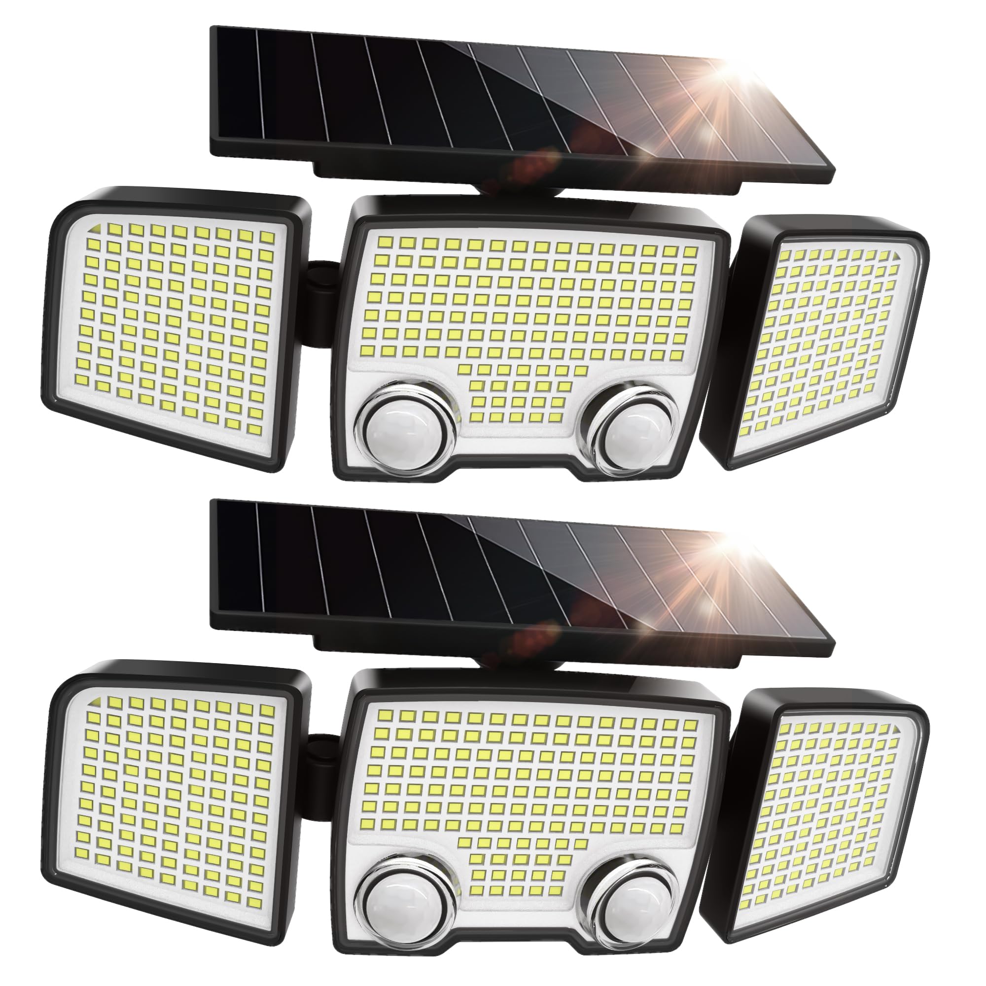 UME Solar Outdoor Lights 332 LED 7000K - Super Bright Motion Sensor Security Lights with Dual Sensors, IP65 Waterproof 270° Wide Angle Solar Flood Lights (3 Lighting Modes) - Perfect for Garden, Patio, Yard, Pathway & Driveway Lighting - Energy Efficient 2-Pack