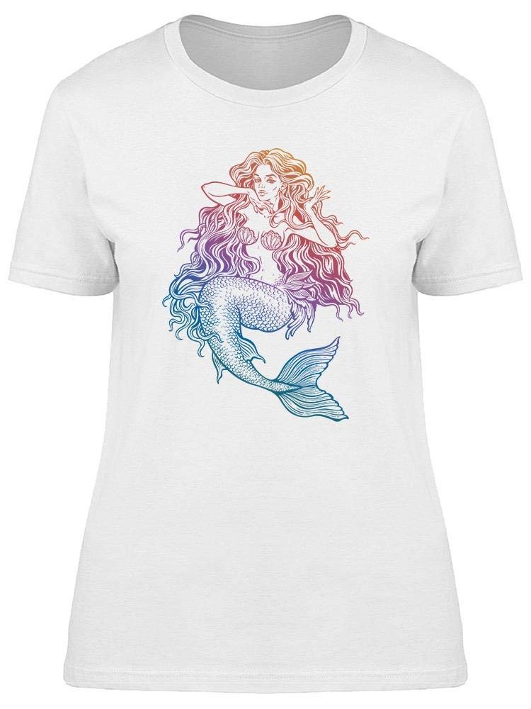 Hand Drawn Mermaid Girl T-Shirt for Women - Soft Cotton Graphic Tee - Perfect for Beach Vacations, Summer Outfits & Casual Wear