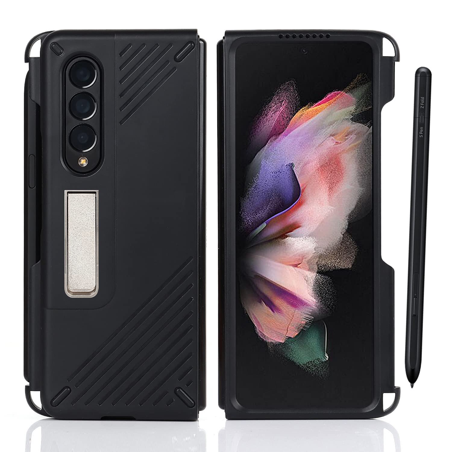 Samsung Galaxy Z Fold 3 Case with S Pen Holder & Kickstand - Black for Work & Travel