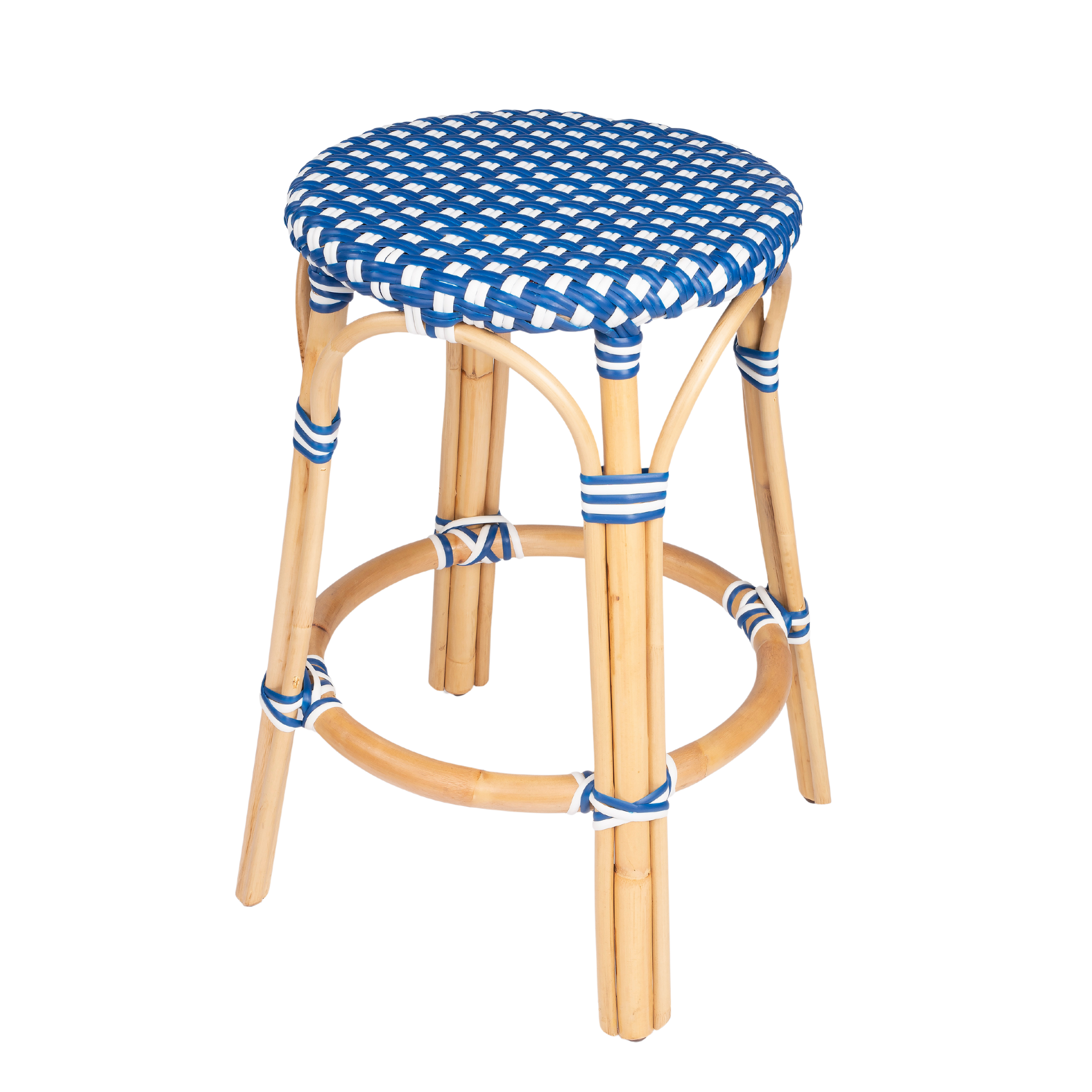 Blue and White Rattan Frame Counter Stool - 24