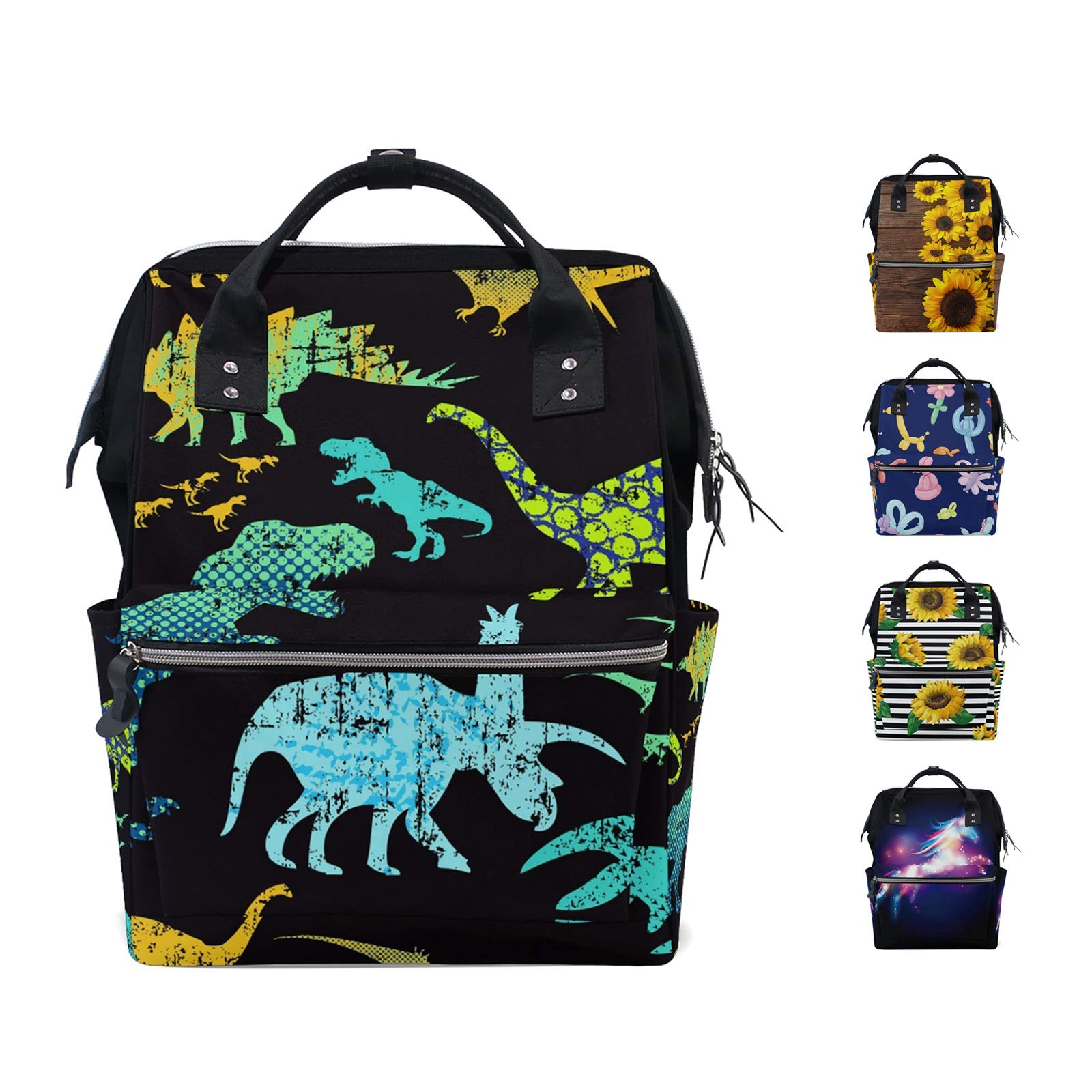 Dinosaur Diaper Bag for Moms & Dads - Large Black Tote Backpack for Travel, School, and Everyday Use - Perfect Christmas Gift for Boys & Girls
